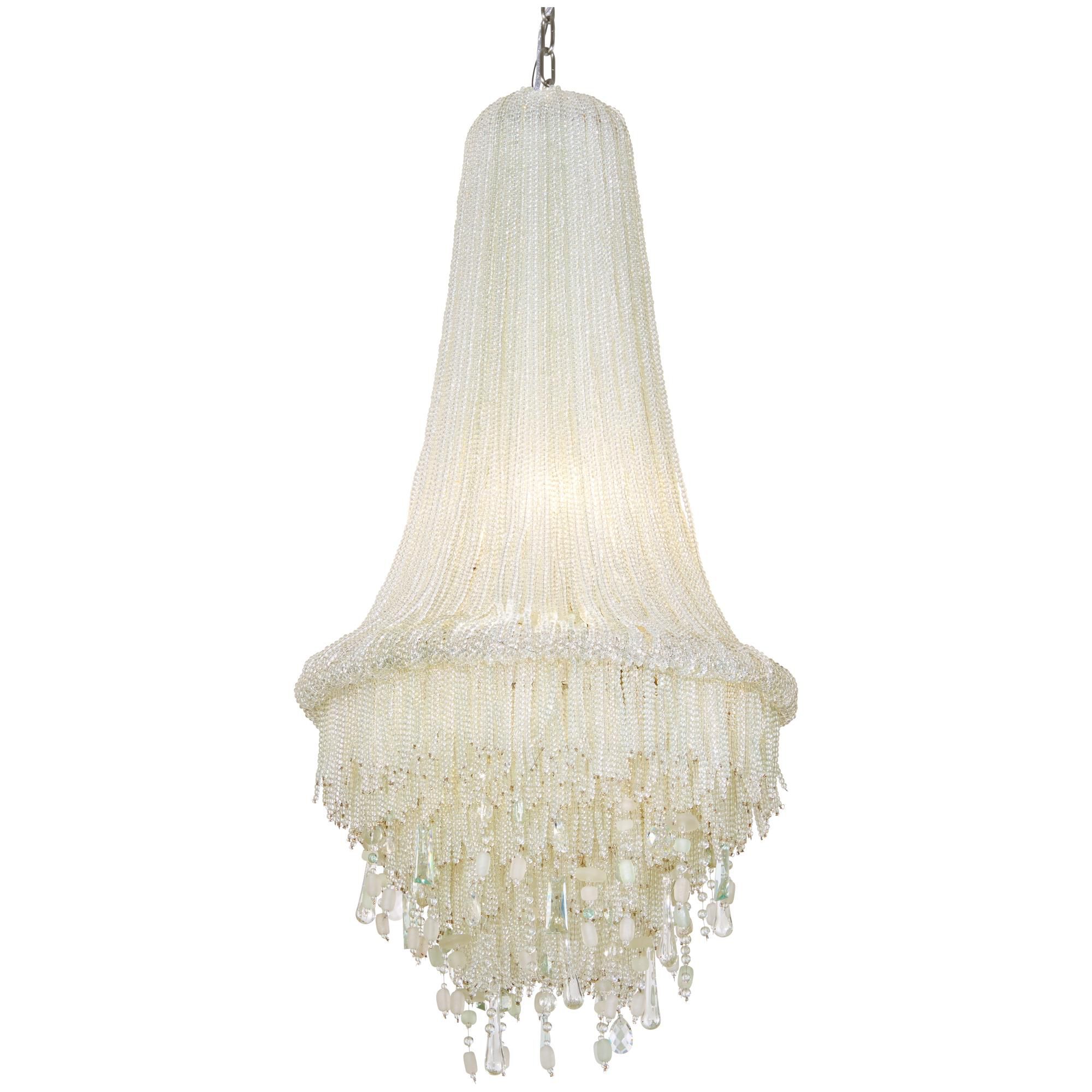 Shown in Polished Nickel finish and Clear Crystal Beads with Sea glass