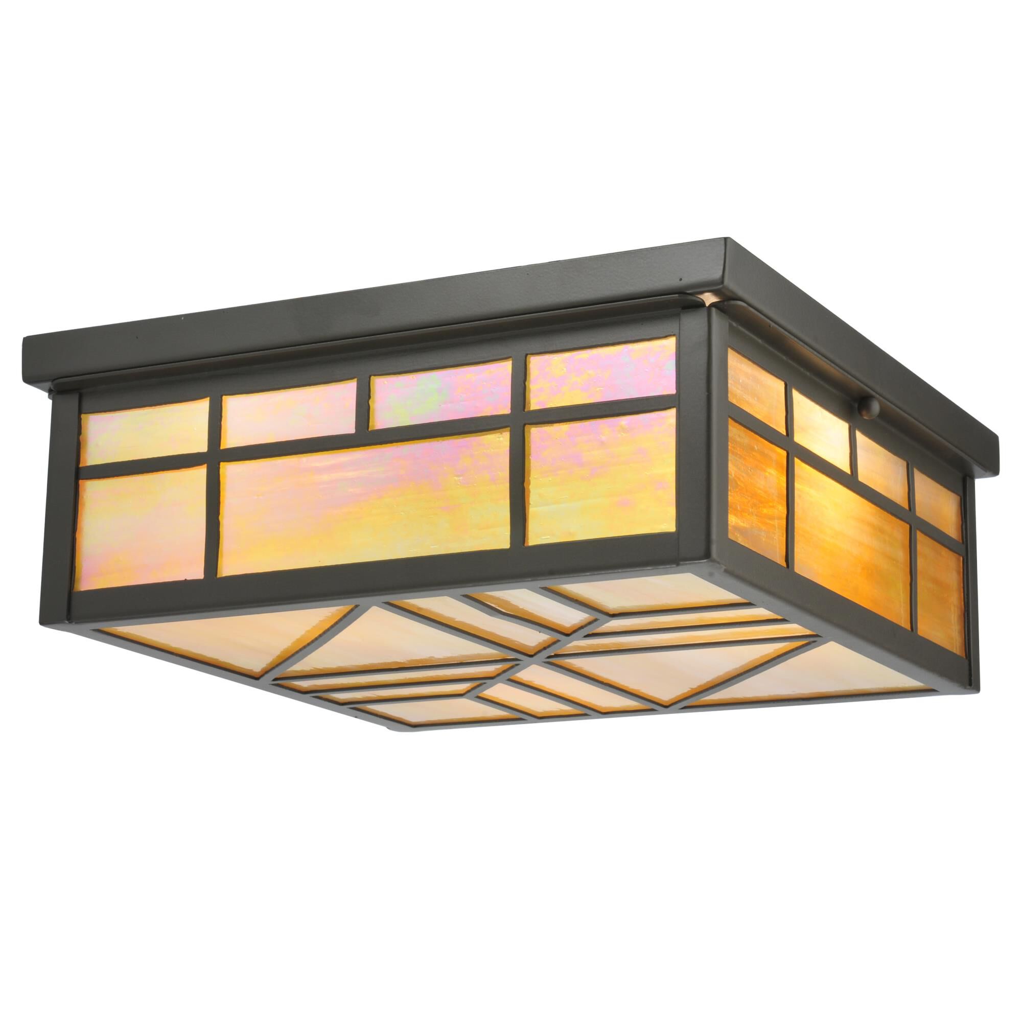 Shown in Timeless Bronze finish and Iridized Beige glass