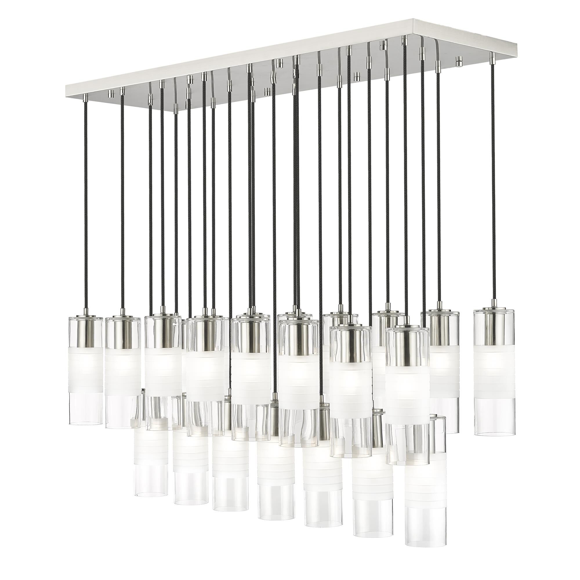 Shown in Brushed Nickel finish and Clear+frosted glass and Clear+frosted shade
