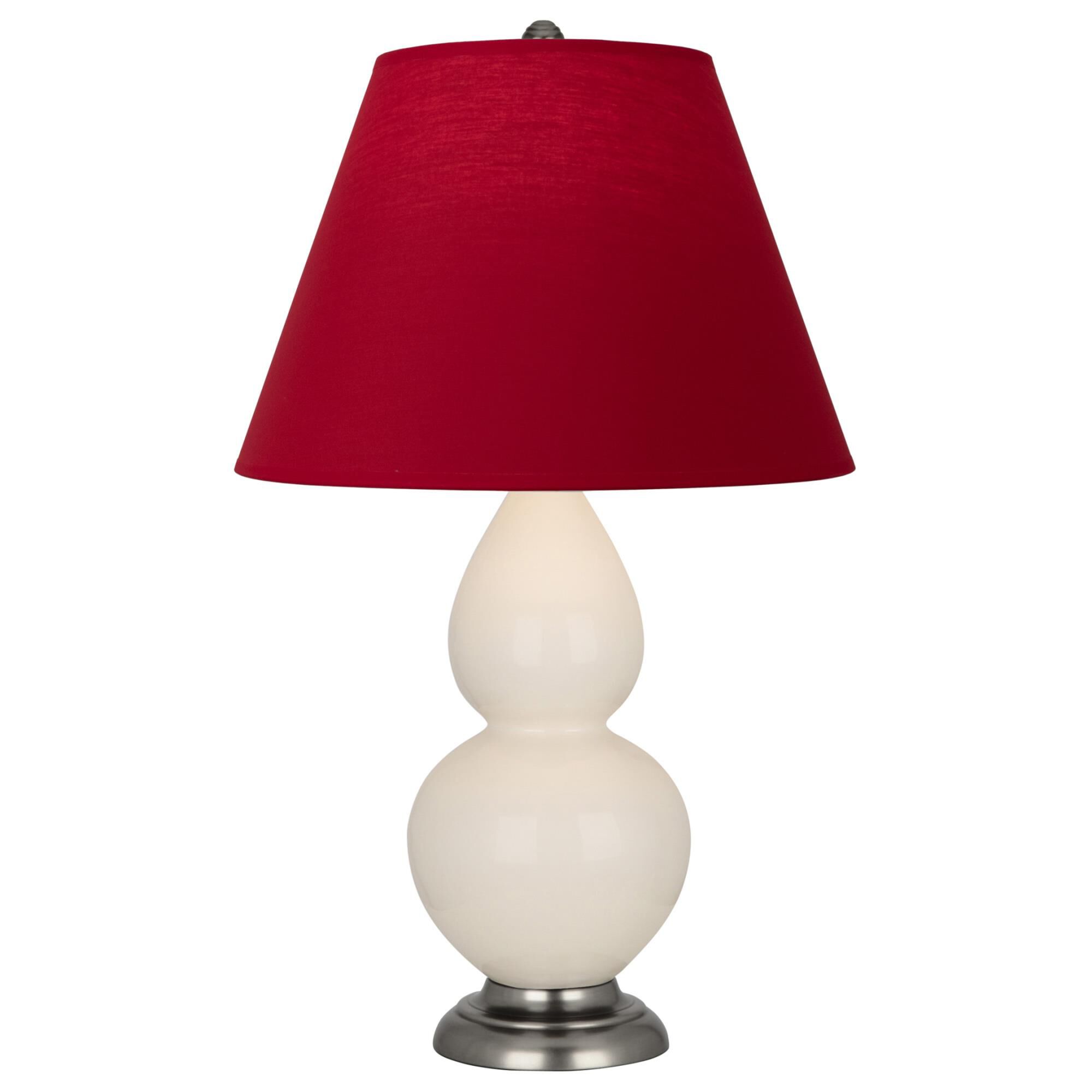 Shown in Bone finish and Rose Red with Ink Black Lining Fabric shade and Antique Silver accent
