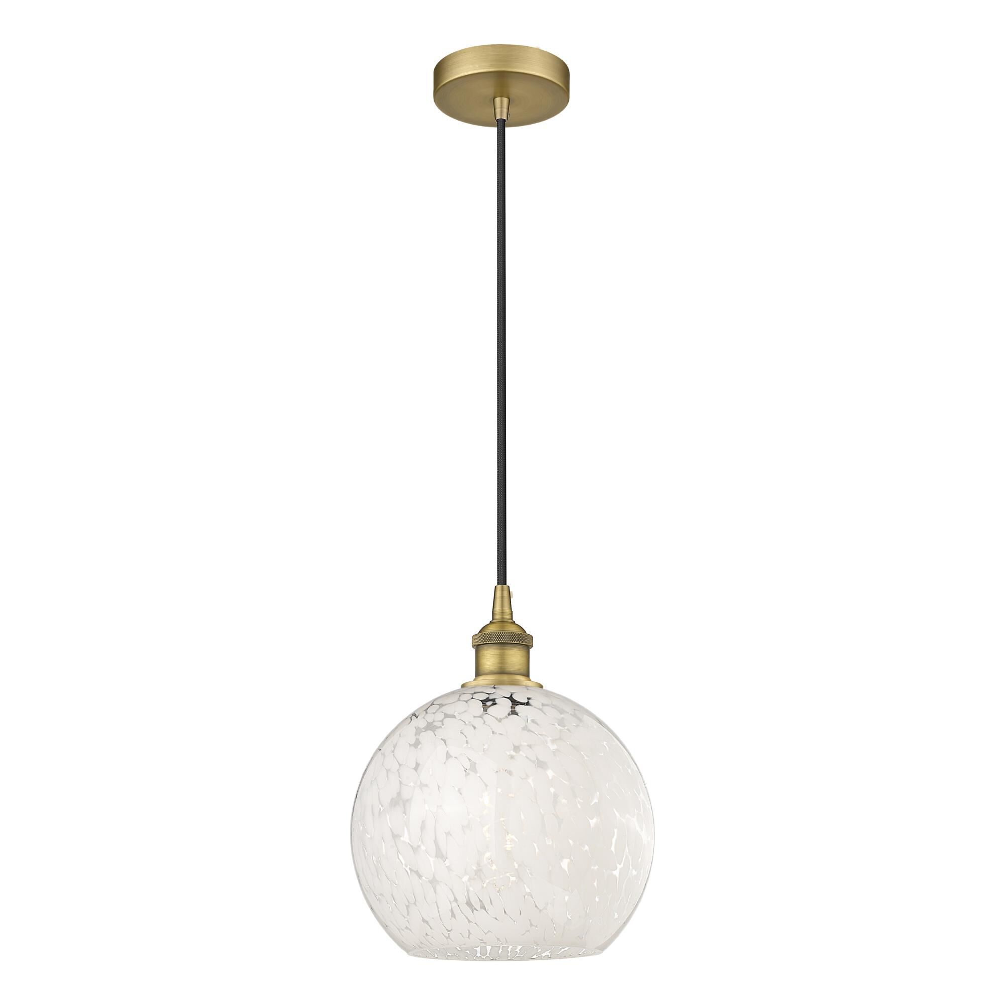 Shown in Brushed Brass finish and White Mouchette glass