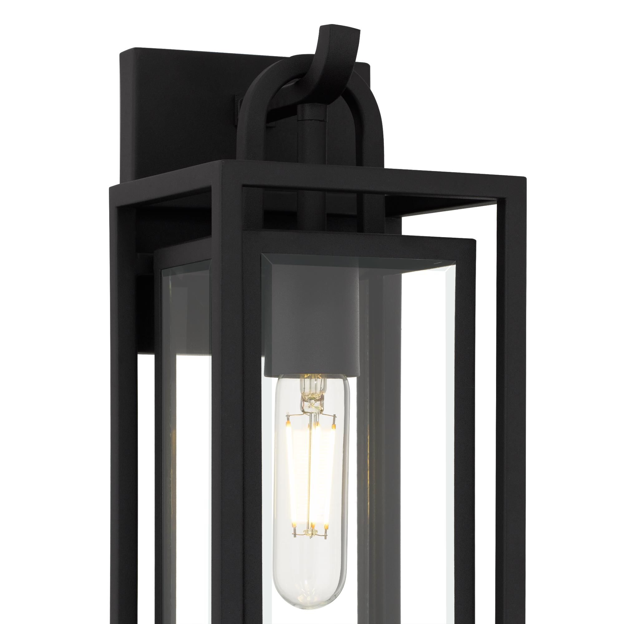Shown in Matte Black finish and Clear Beveled Glass shade