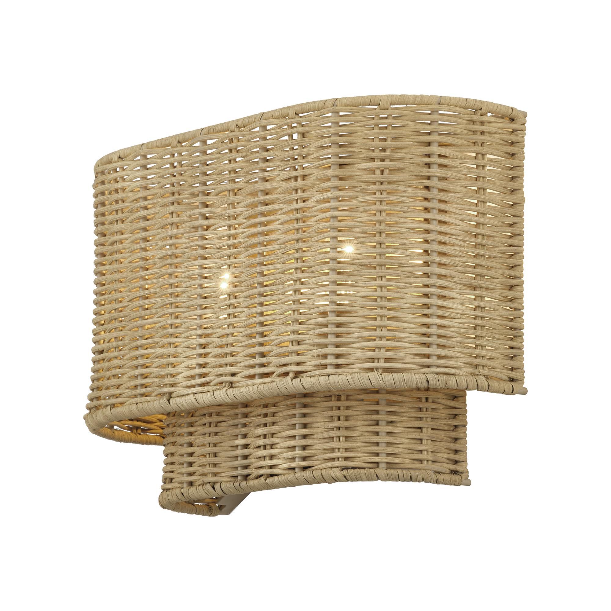 Shown in Antique Gold Leaf finish and Hand-Woven Rustic Walnut Color Rattan shade
