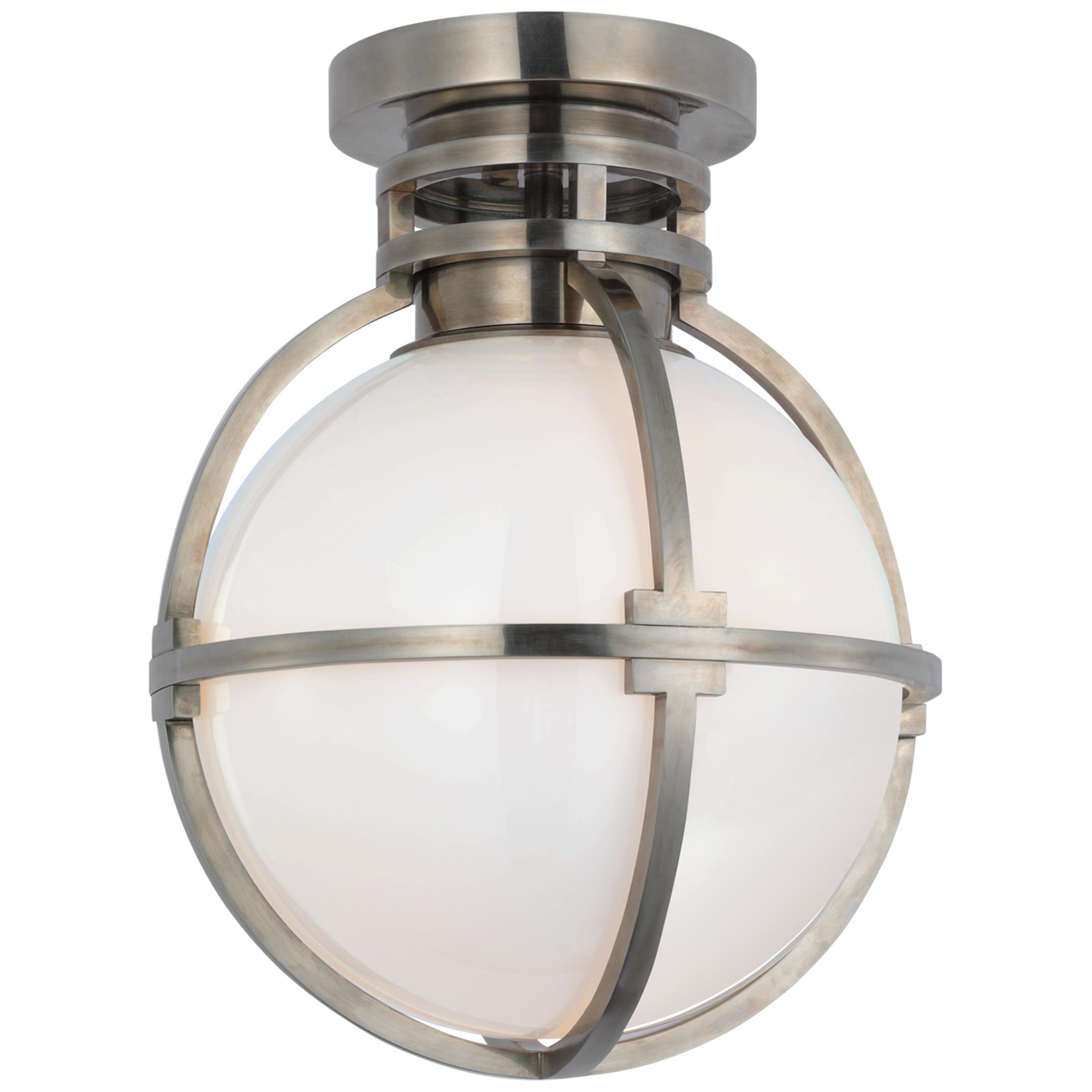 Shown in Antique Nickel finish and White glass