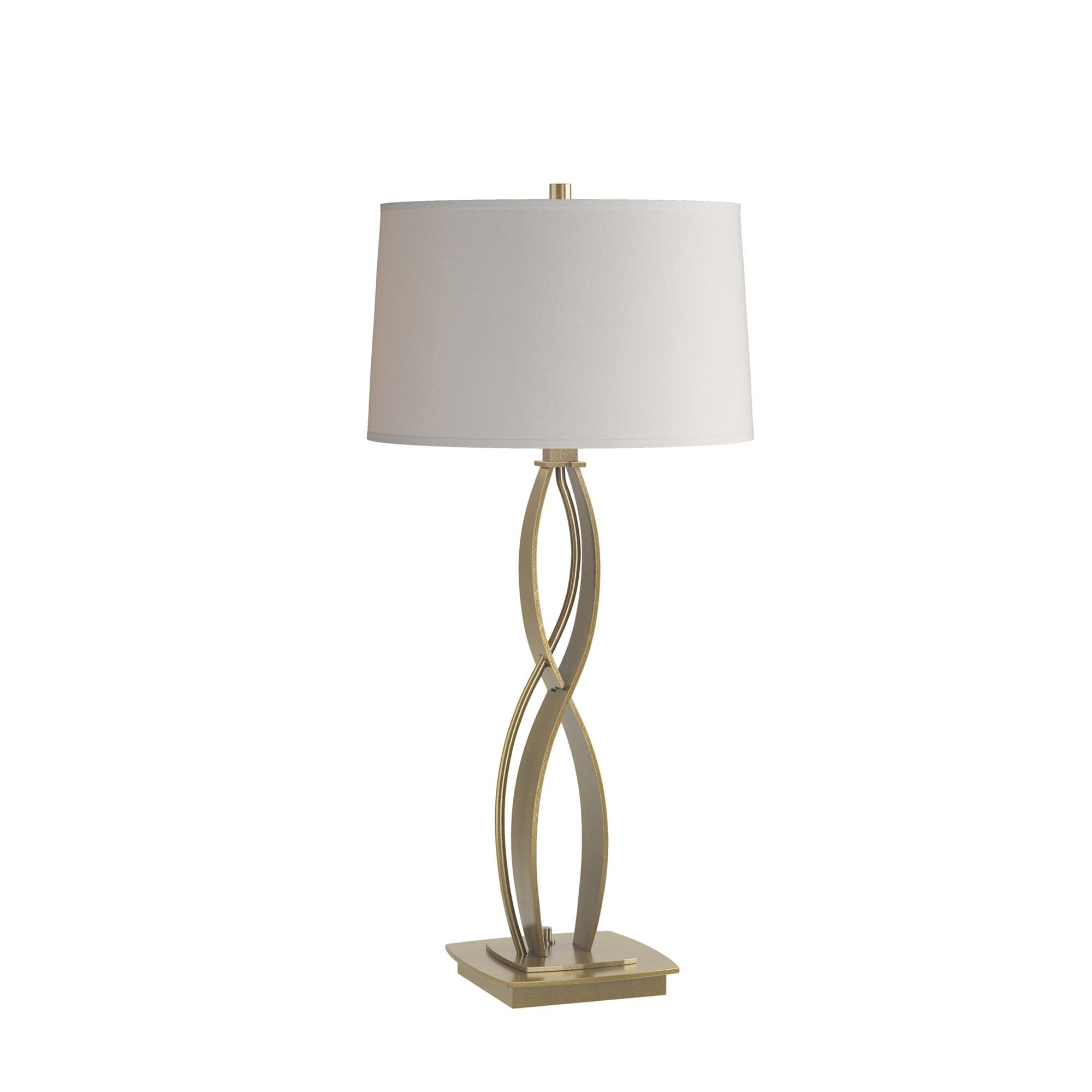 Shown in Modern Brass finish and Flax shade