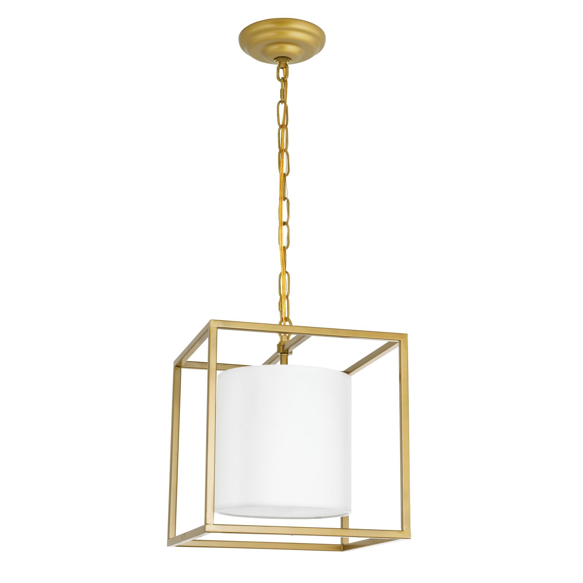 Shown in Brass finish and White Fabric shade