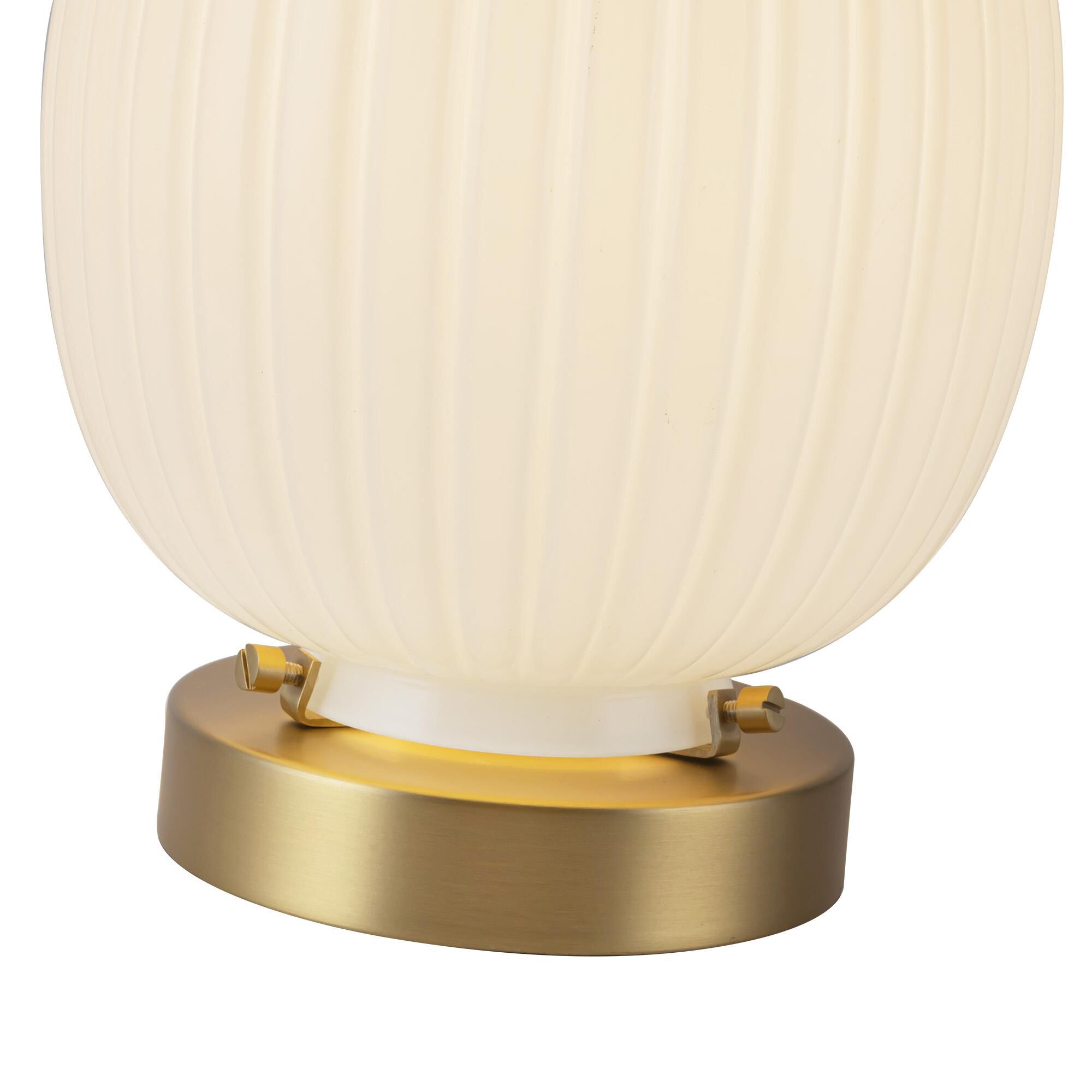 Shown in Brushed Gold finish and Glossy Ribbed Opal glass