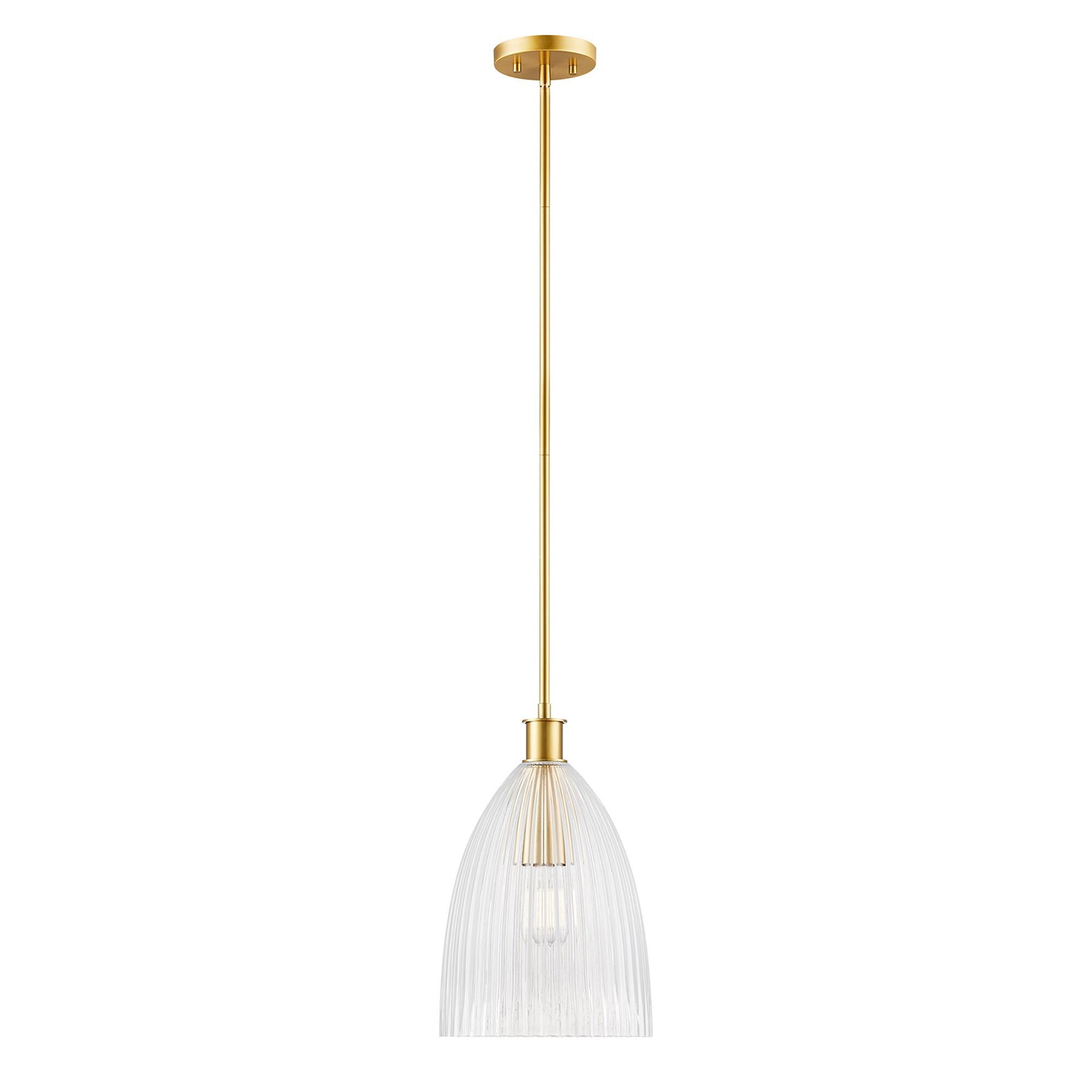 Shown in Natural Brass finish and Clear Pleated glass