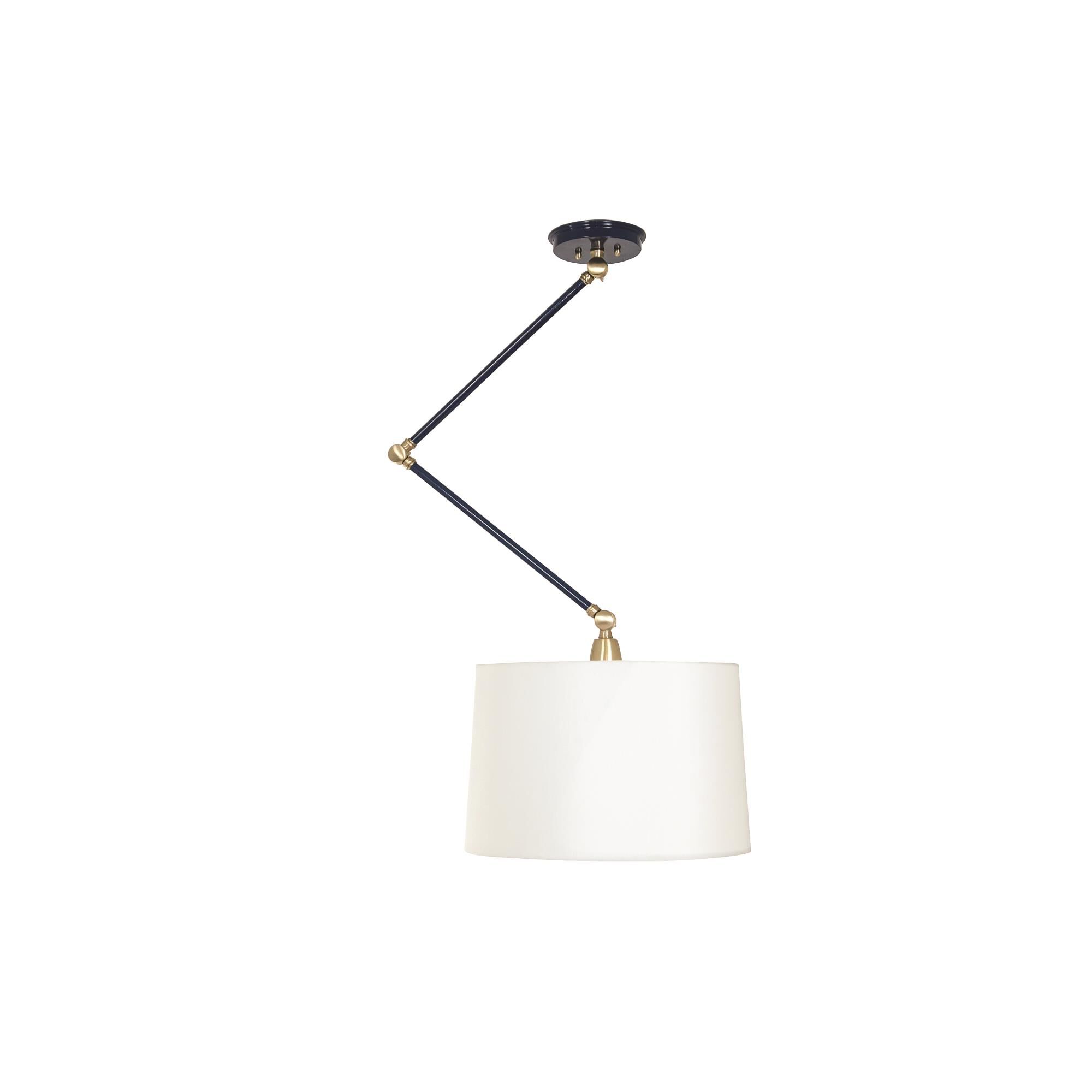 Shown in Navy Blue/Satin Brass finish and Off White Linen Hardback /Uno Ring shade