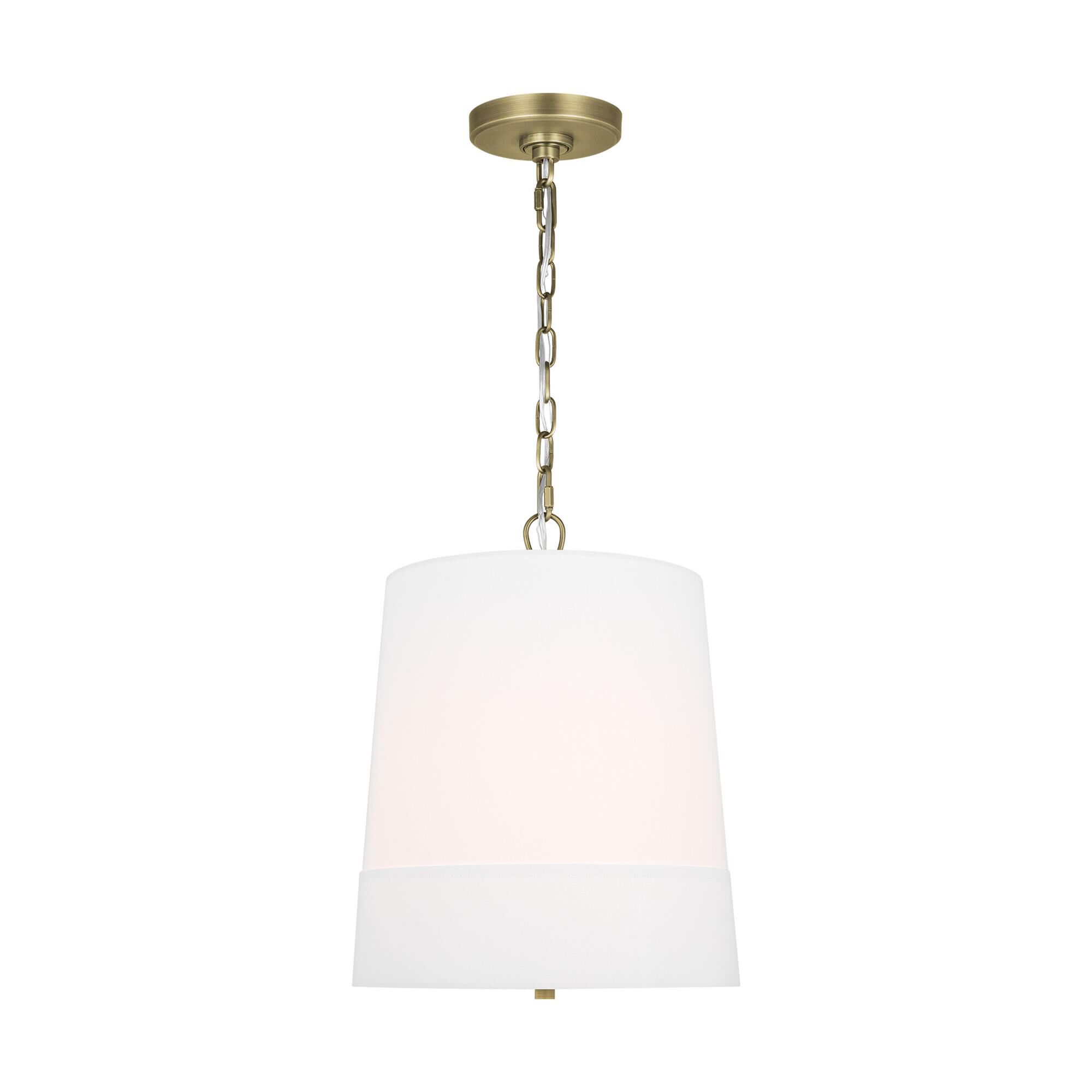 Shown in Time Worn Brass finish and Etched Glass Diffuser And White Linen W/White Inlay Fabric shade