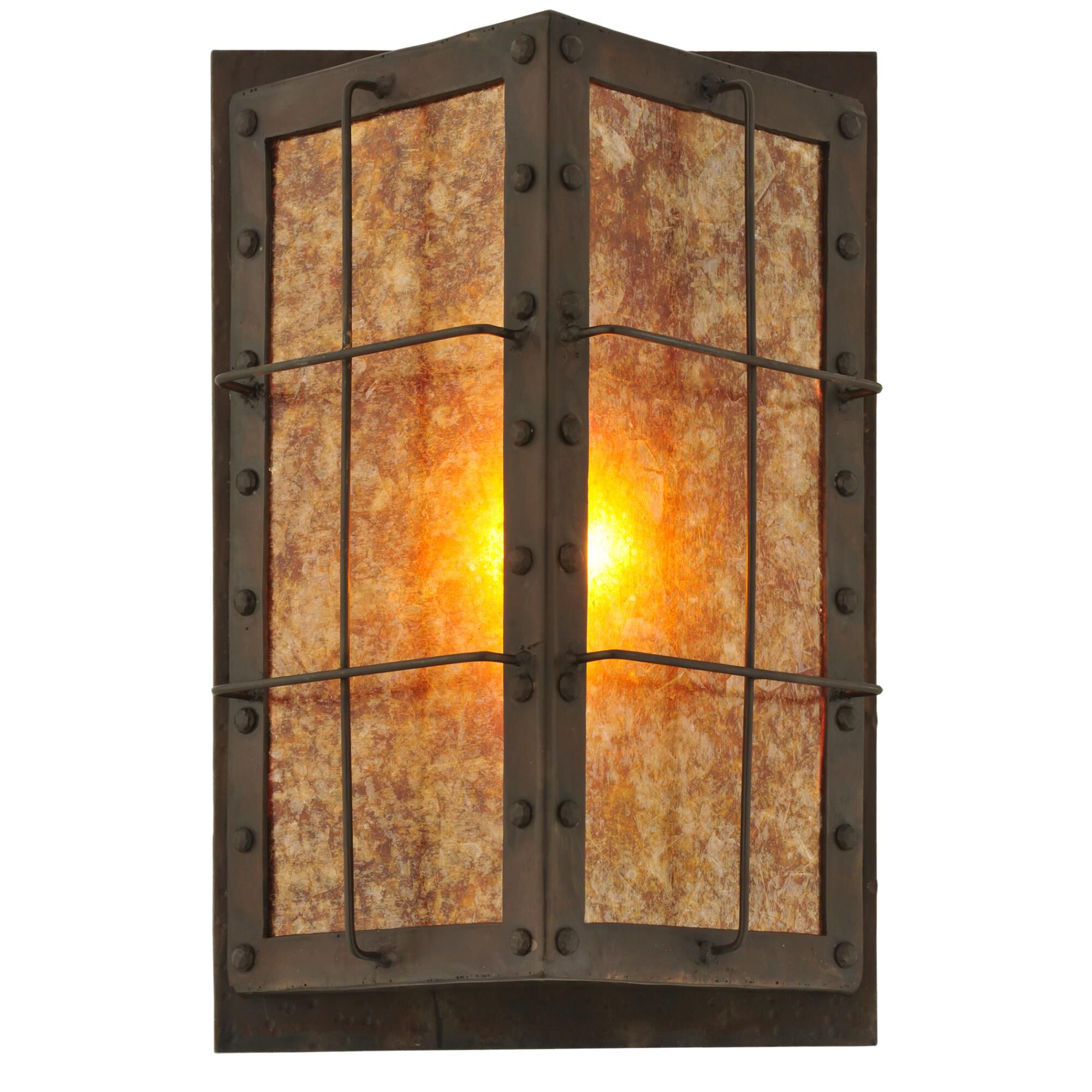 Shown in Wrought Iron finish and Amber Mica glass