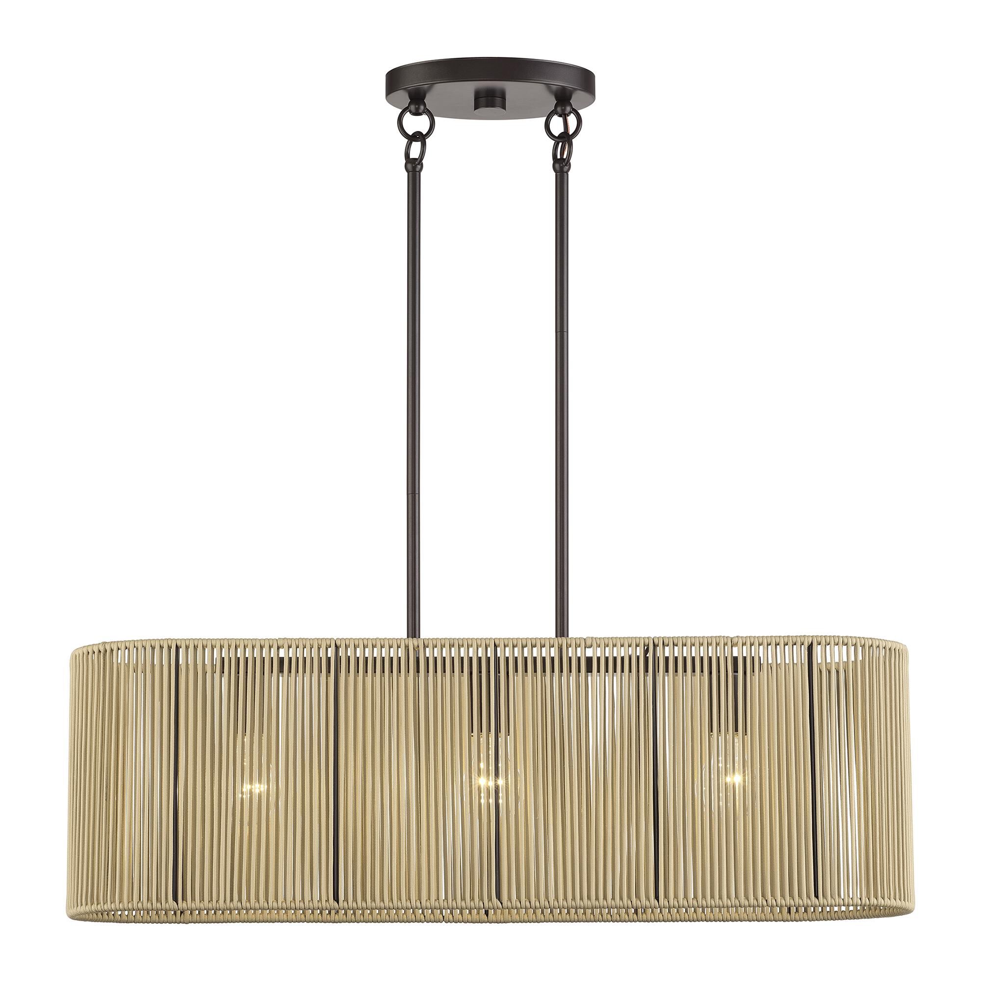 Shown in English Bronze finish and Hand-Woven Venetian Gold Color Polyester Rope shade