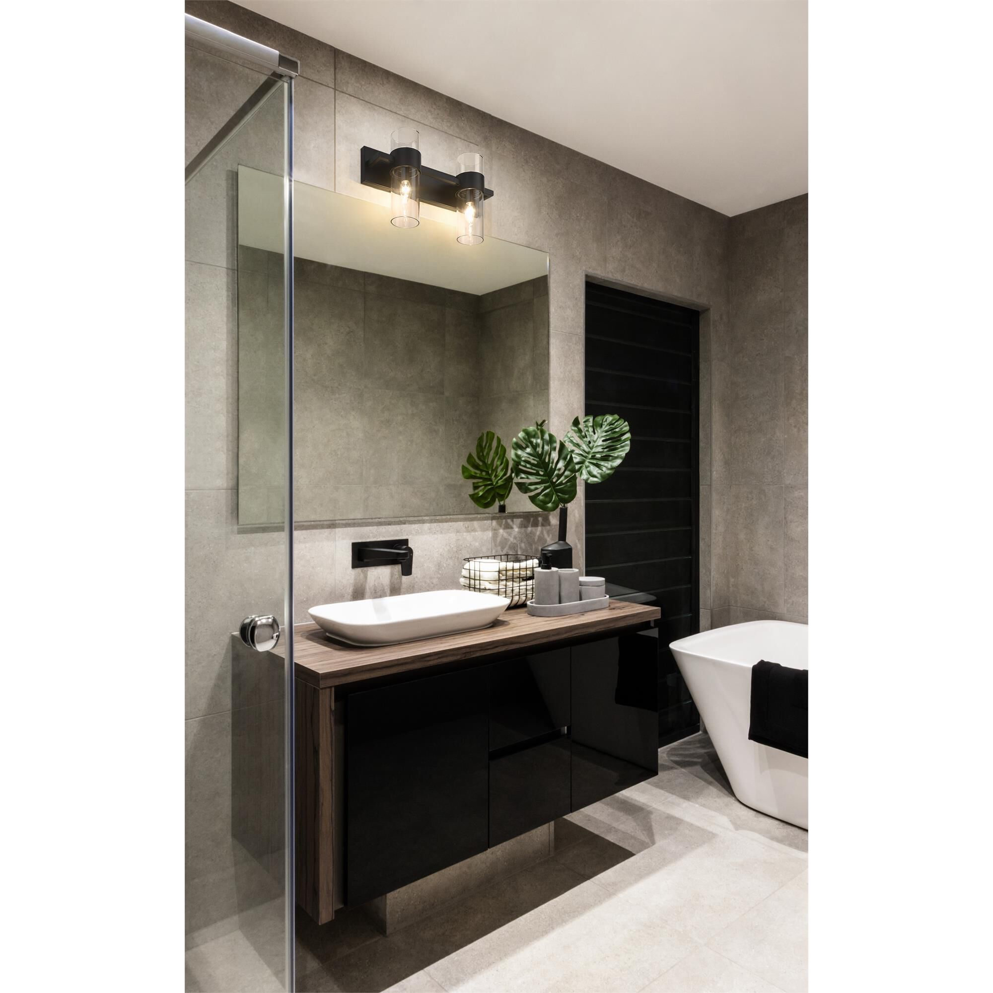 Shown in Matte Black finish and Clear glass and Clear shade