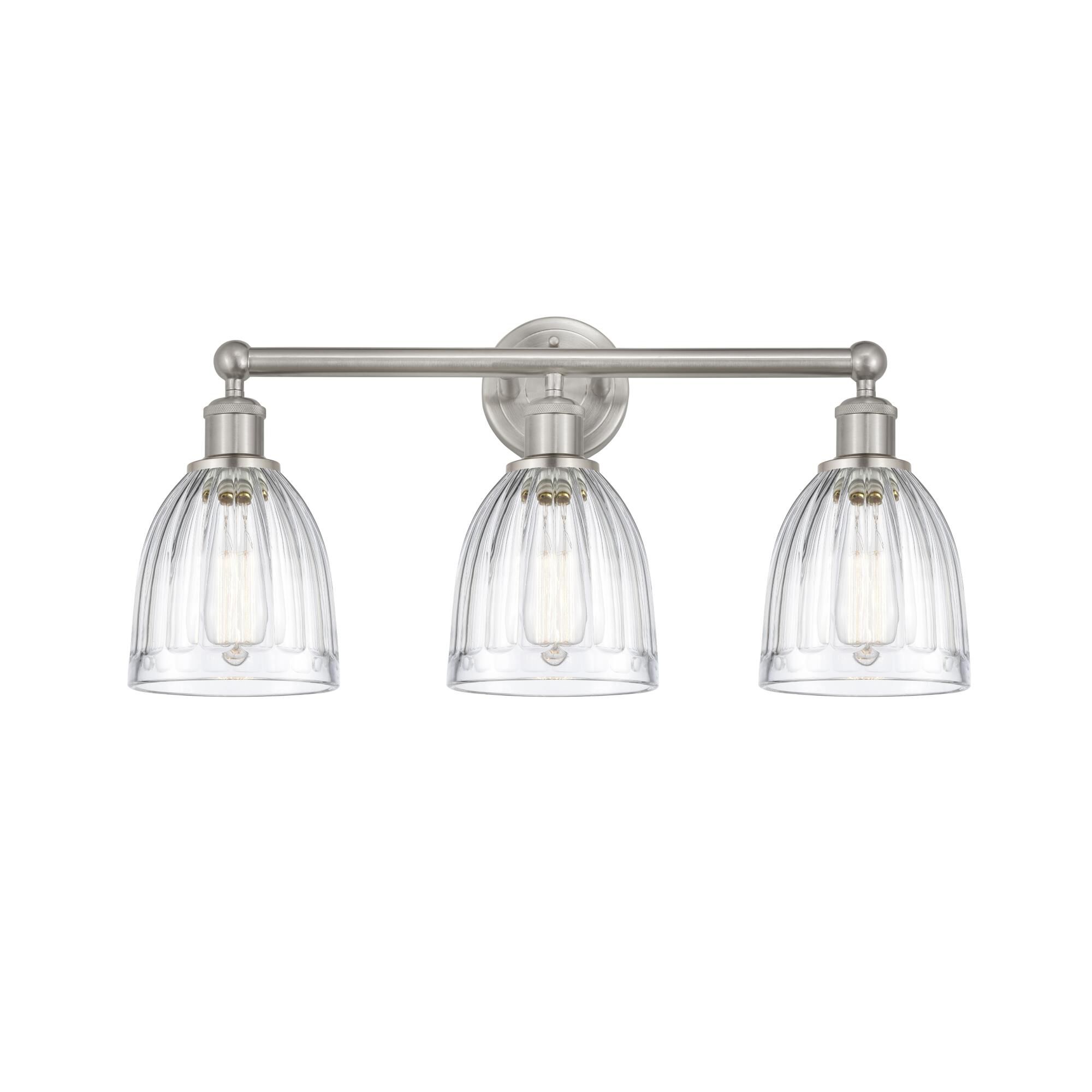 Shown in Brushed Satin Nickel, Clear finish and Clear glass and Clear Glass shade