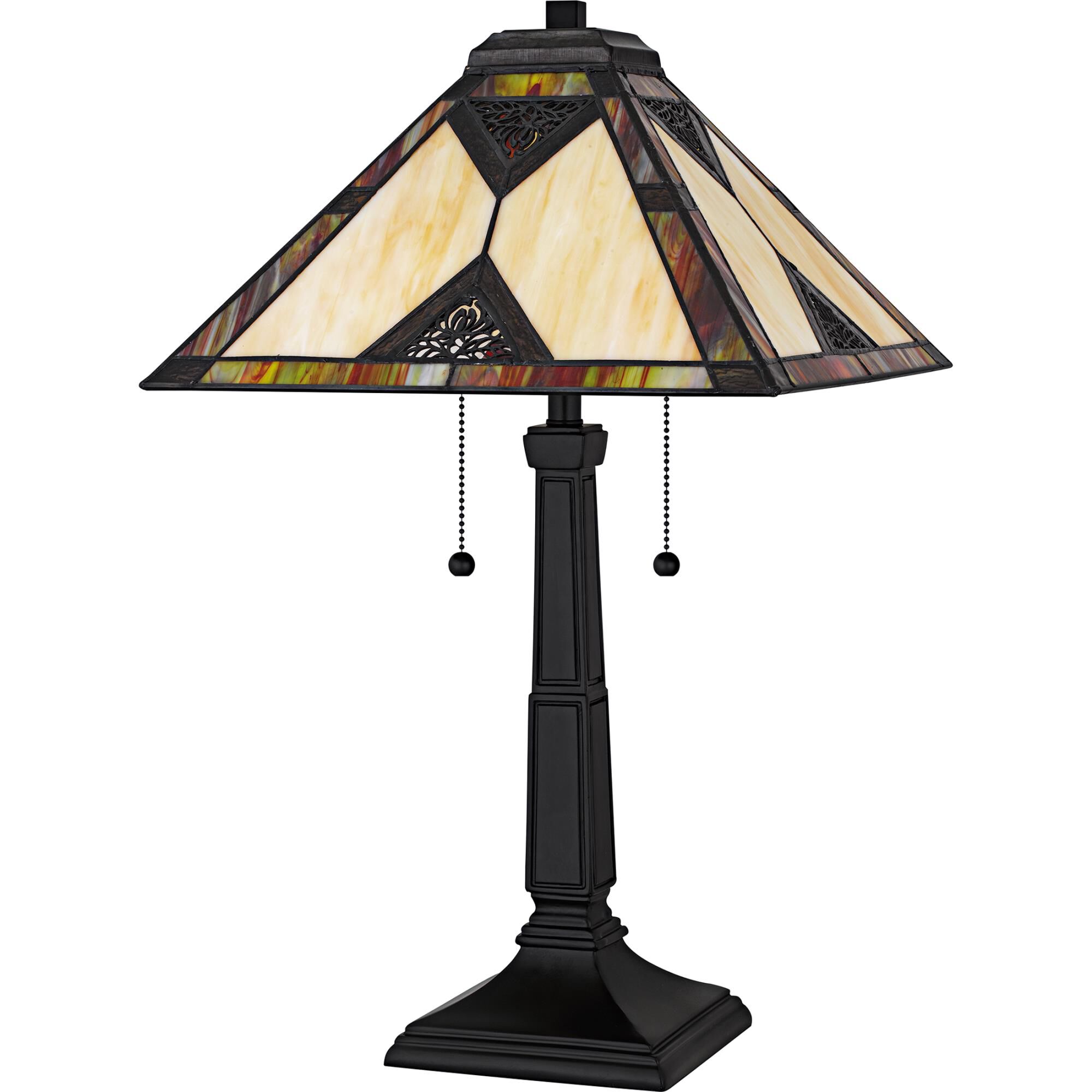 Shown in Matte Black finish and Multicolor Art Glass shade
