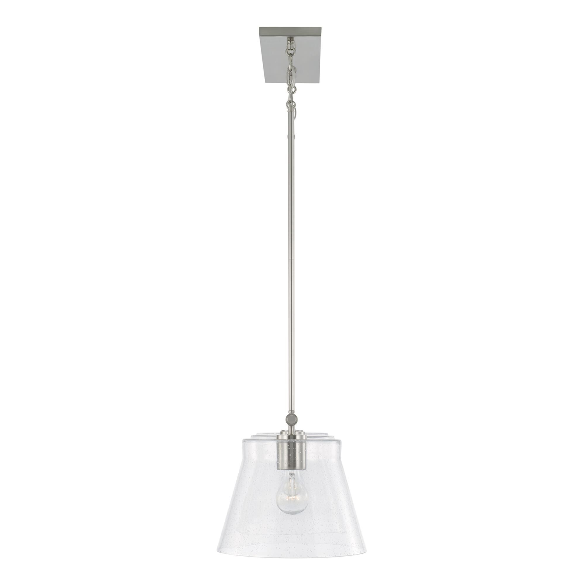Shown in Brushed Nickel finish and Clear Seeded glass
