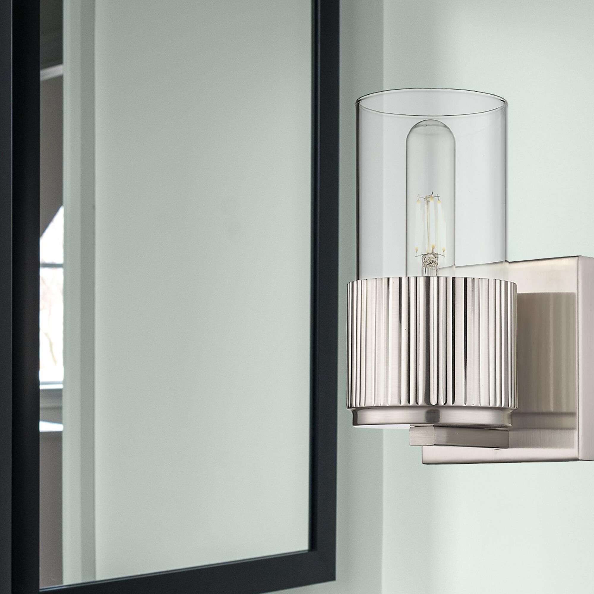 Shown in Satin Nickel finish and Clear glass