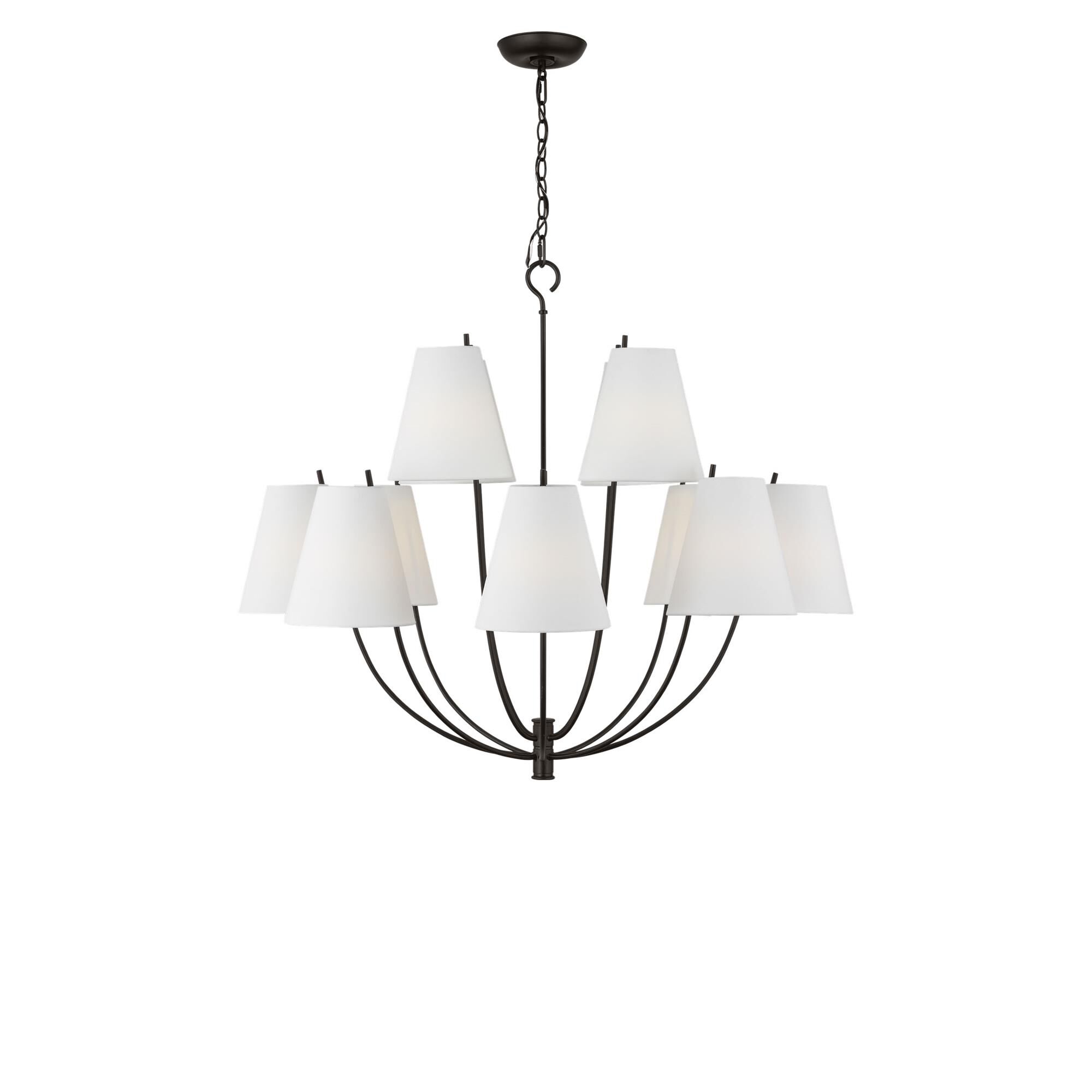 Shown in Aged Iron finish and White Linen Fabric shade