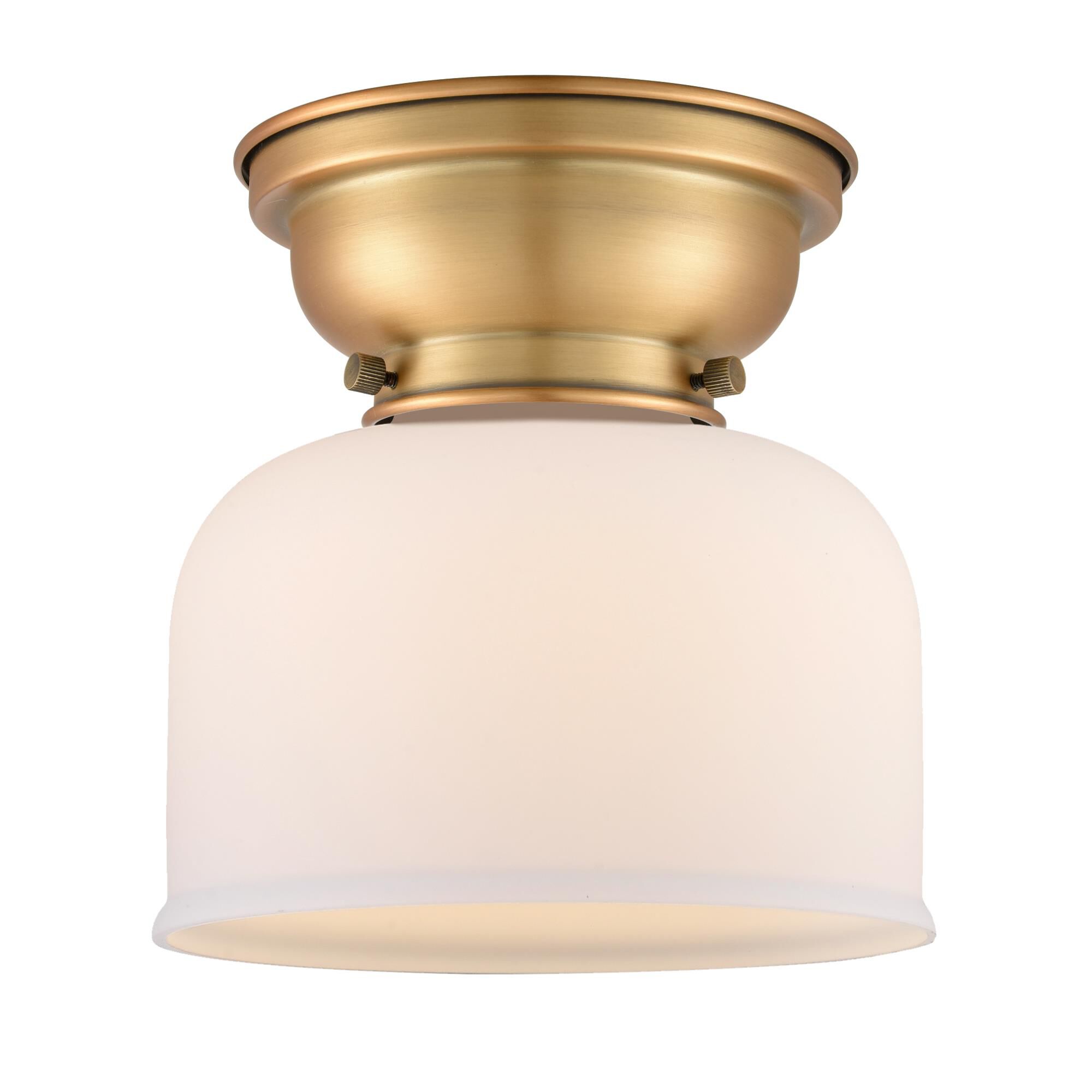 Shown in Brushed Brass finish and Matte White Cased Large Bell glass