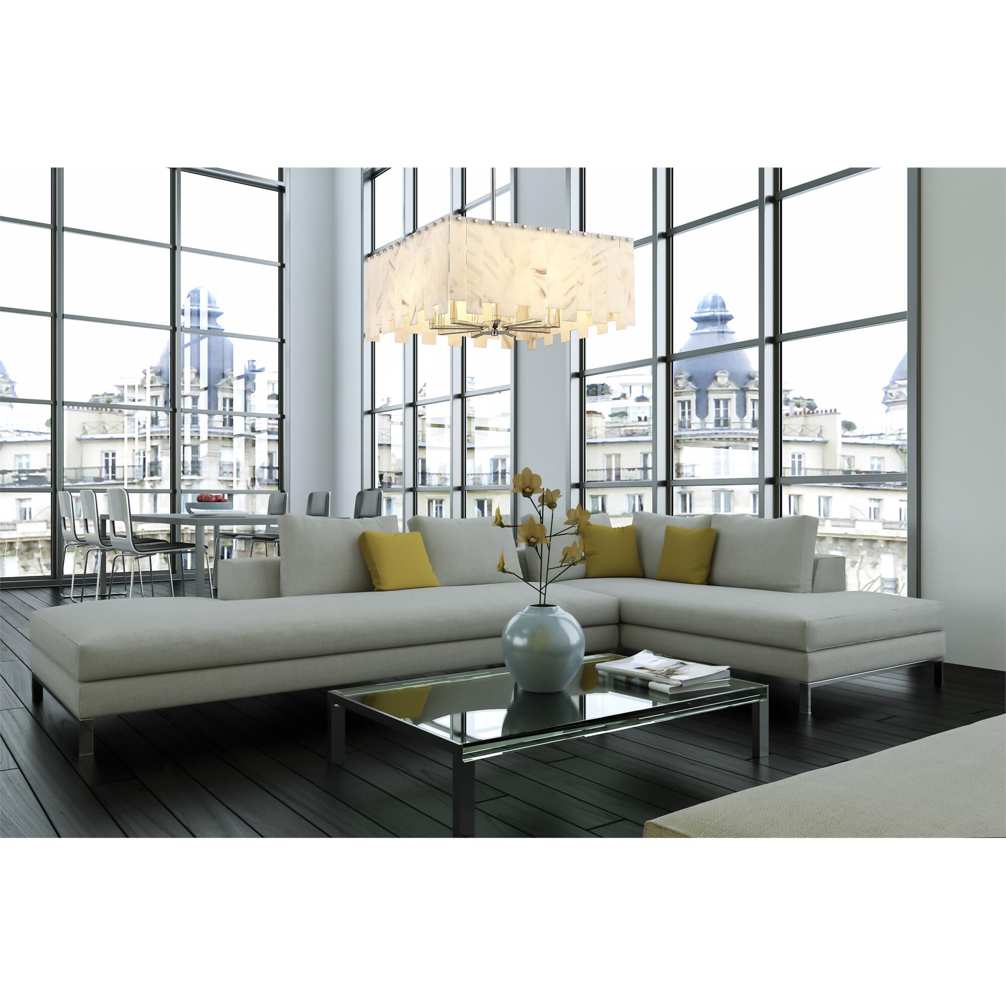 Shown in Polished Nickel finish and Alabaster Resin shade