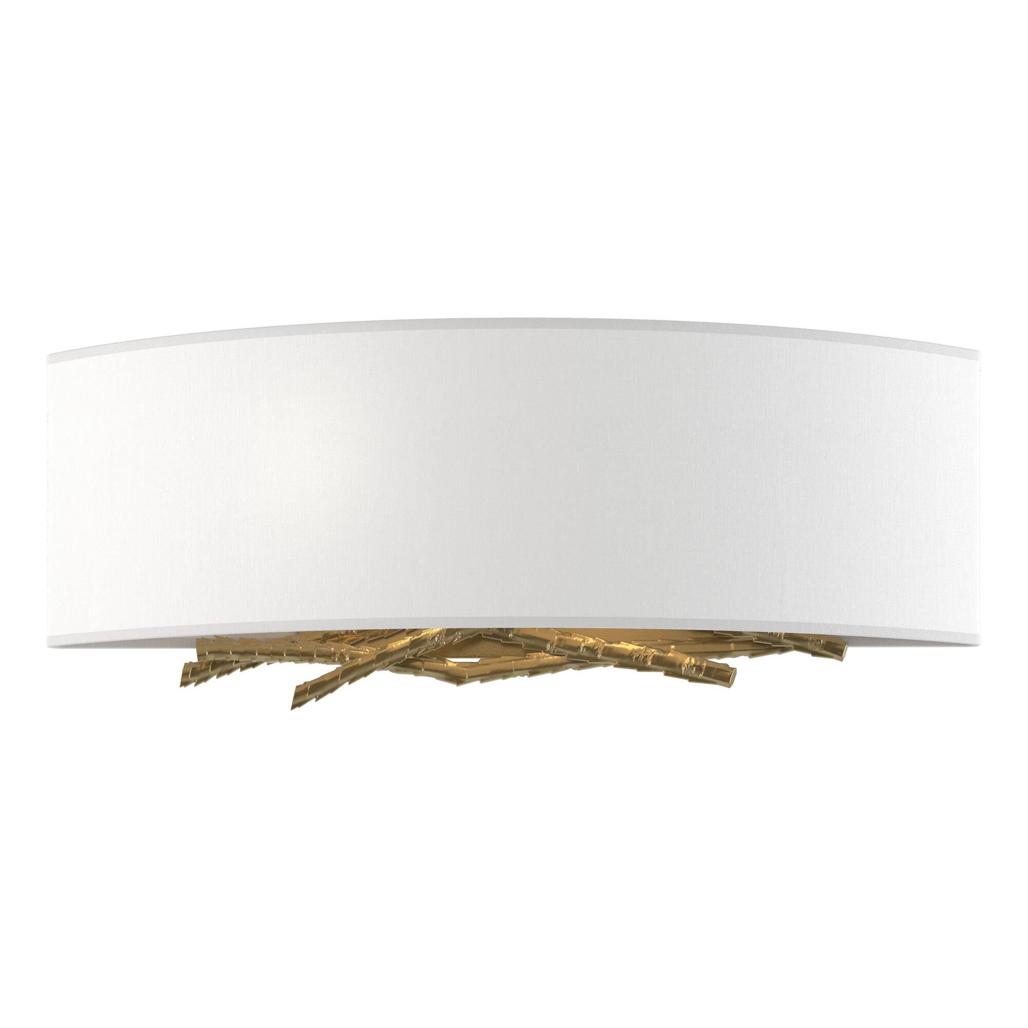 Shown in Modern Brass finish and Natural Anna shade