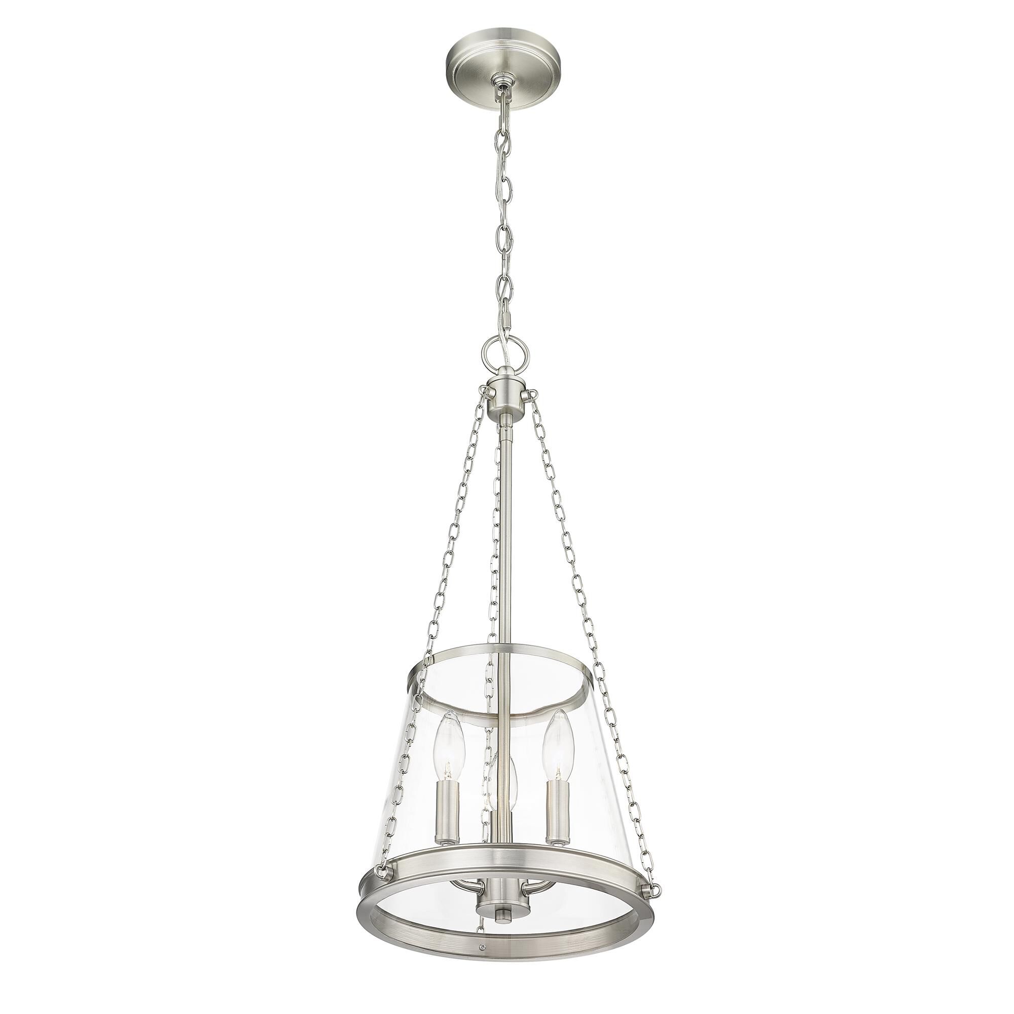 Shown in Brushed Nickel finish and Clear glass
