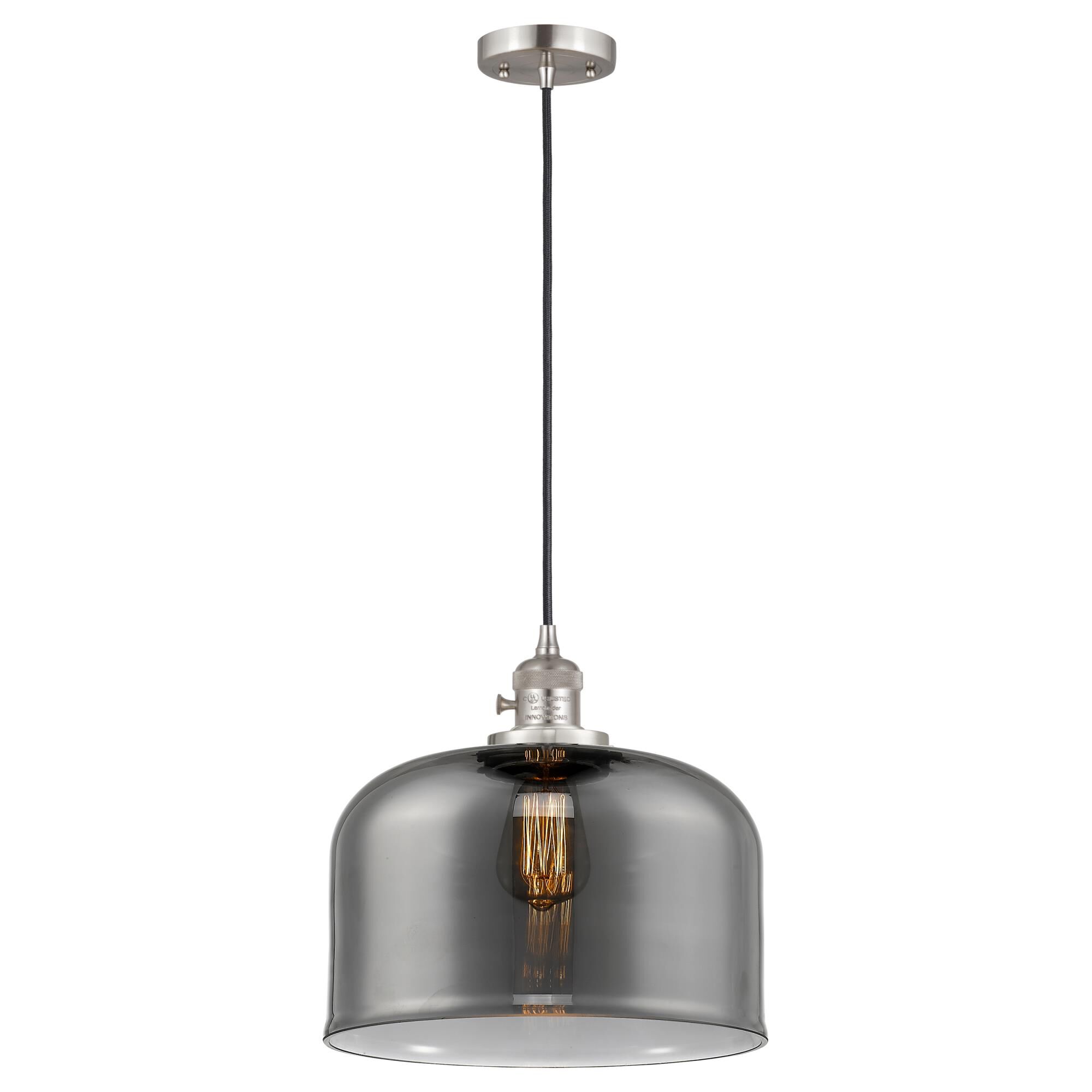 Shown in Brushed Satin Nickel finish and Plated Smoke glass