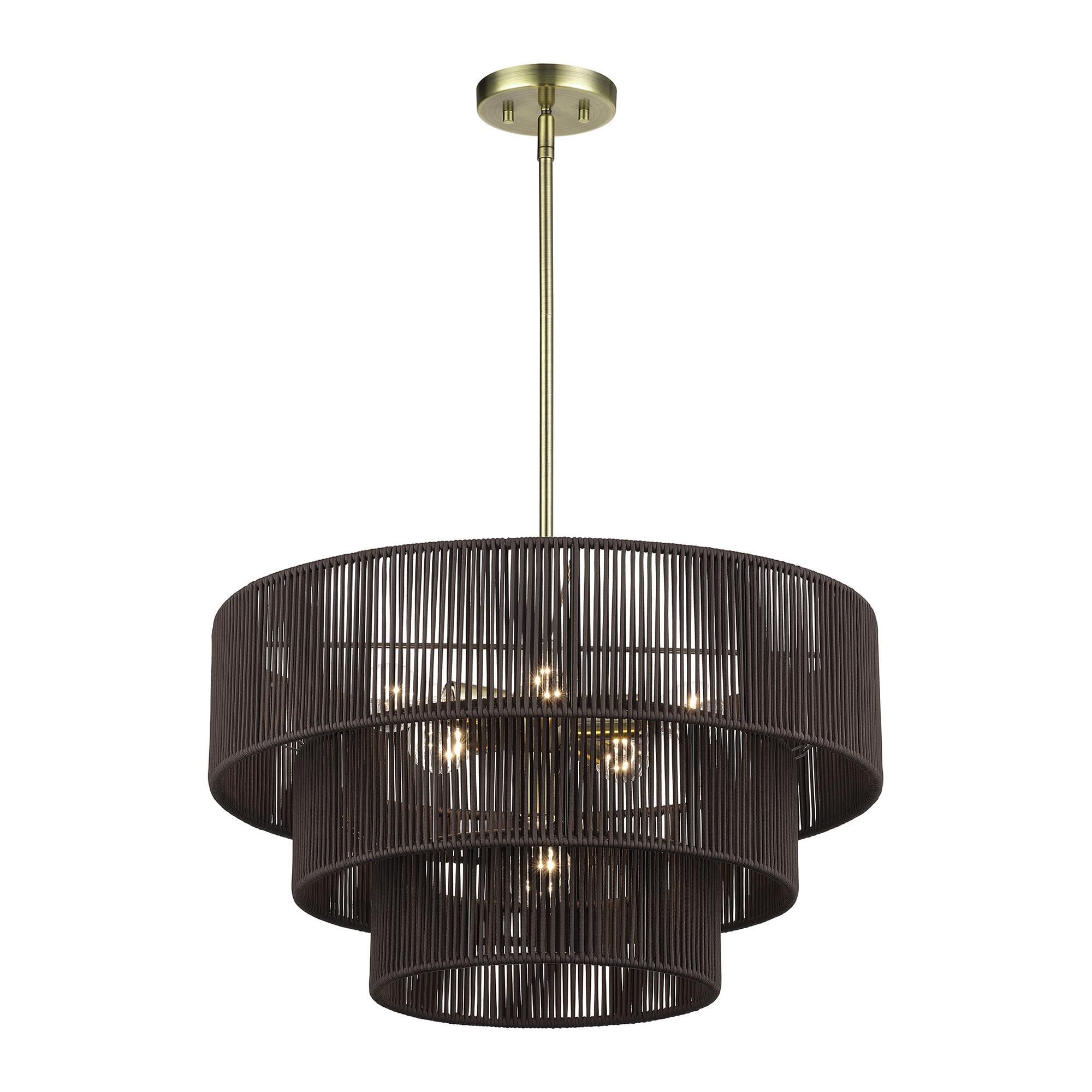 Shown in Antique Brass finish and Hand-Woven Dark Chocolate Color Polyester Rope shade