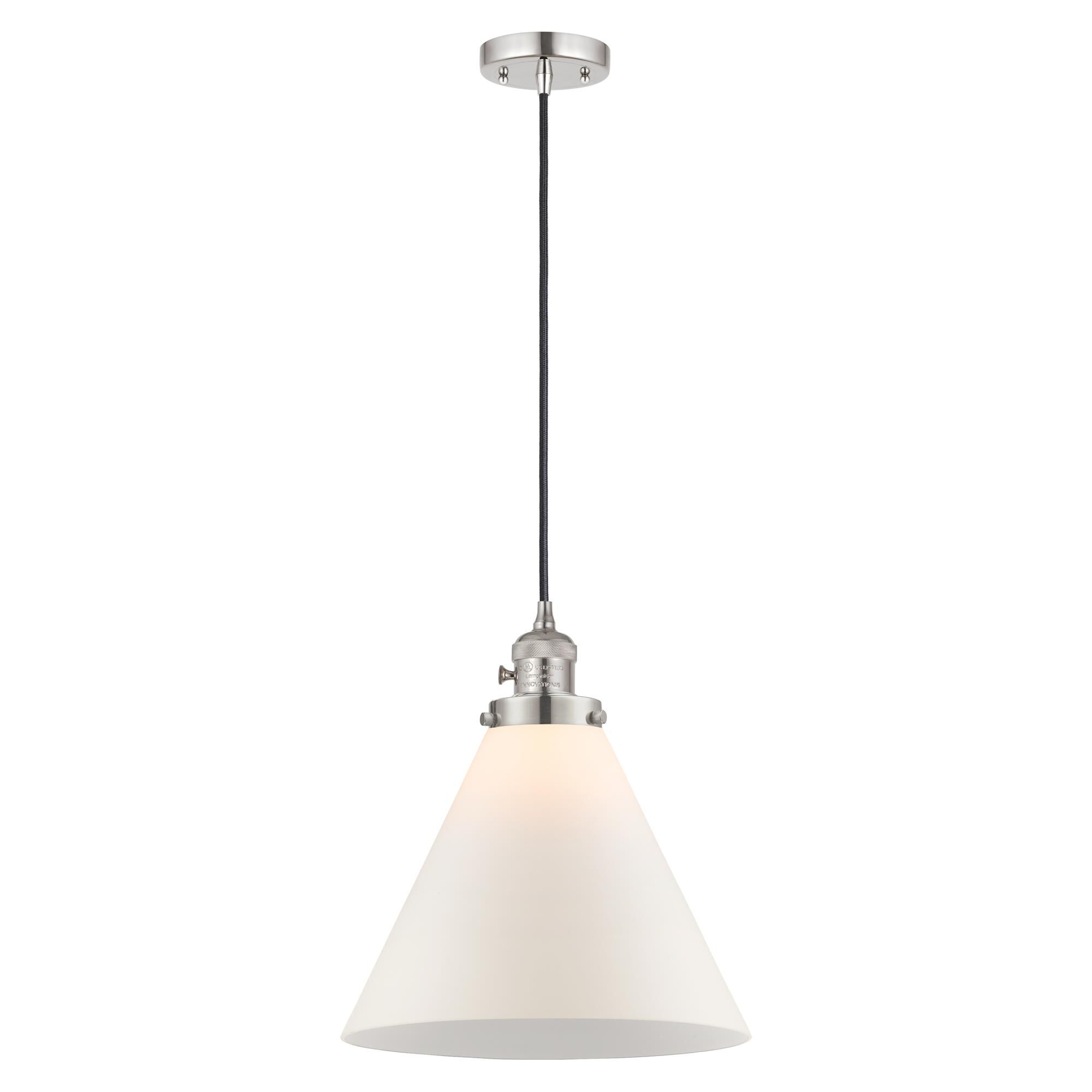 Shown in Polished Nickel finish and Matte White Cased glass