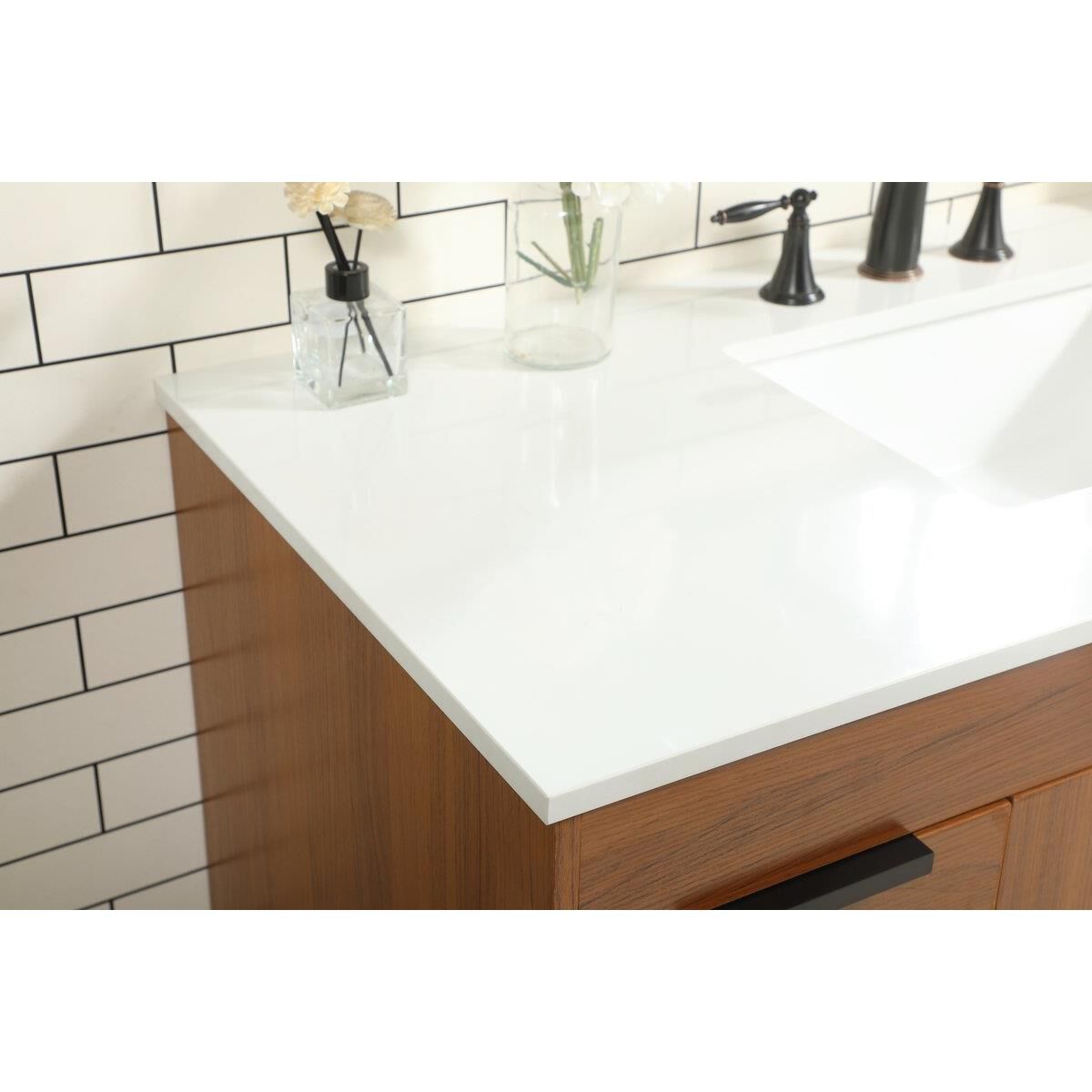 Shown in Teak finish and Without Backsplash accent