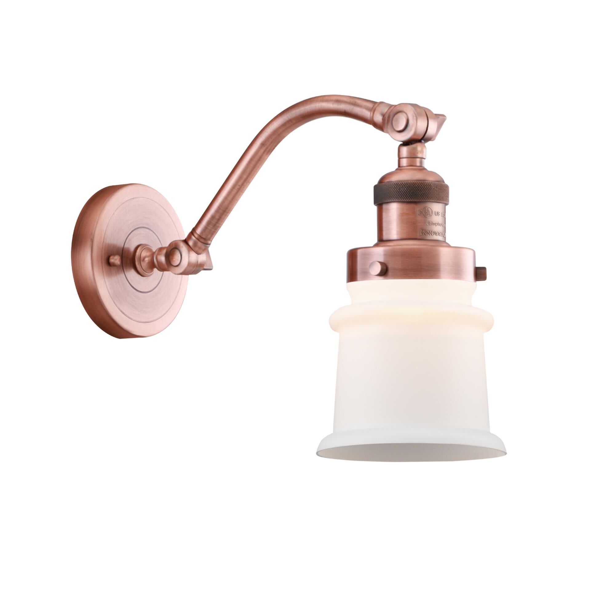 Shown in Antique Copper finish and Matte White Canton glass