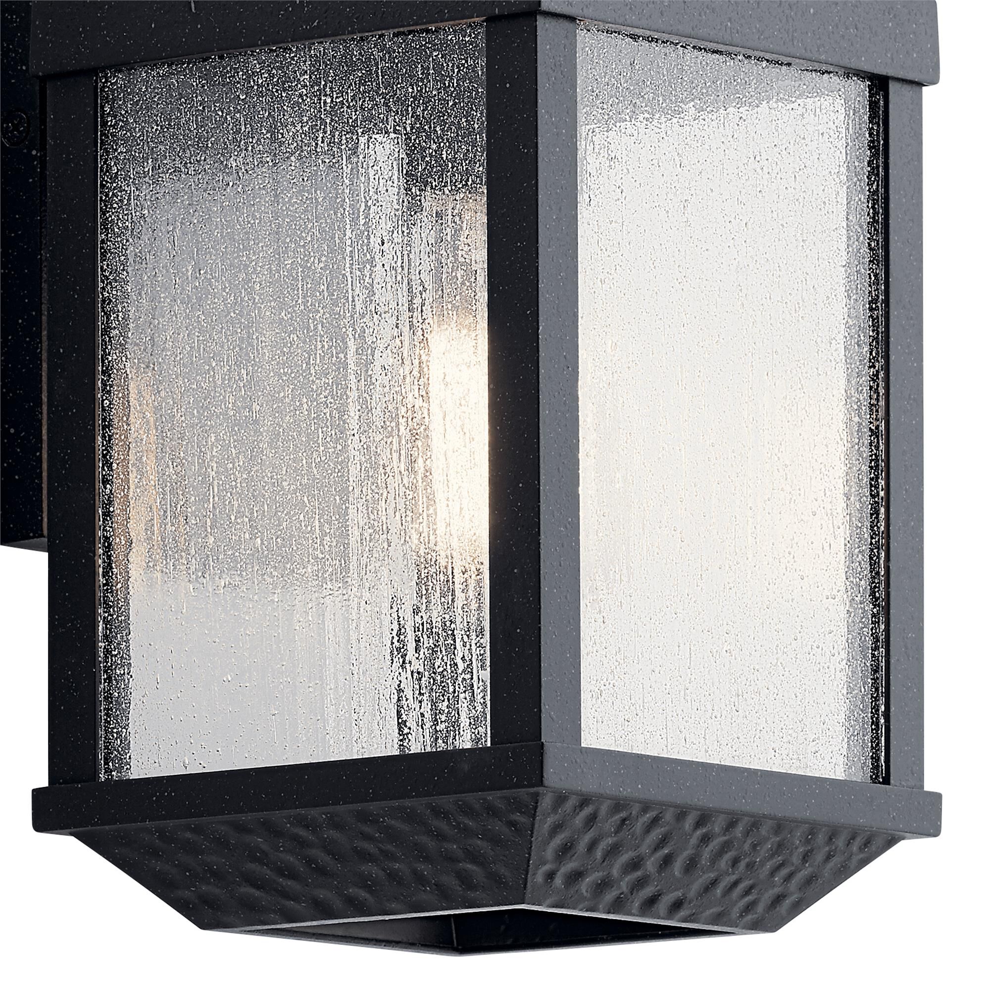 Shown in Distressed Black finish and Clear Seeded glass