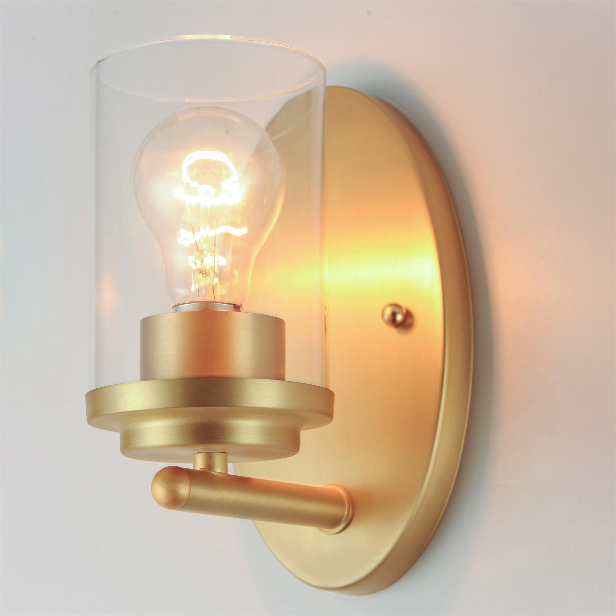 Shown in Satin Brass finish and Clear glass
