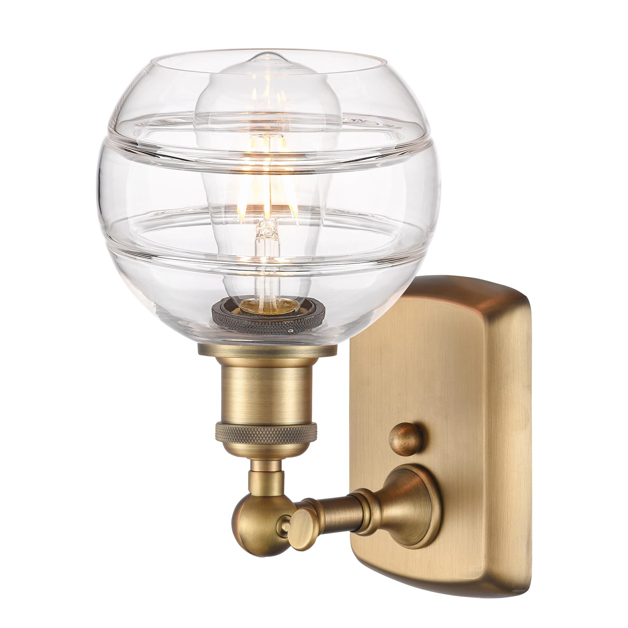 Shown in Brushed Brass finish and Clear glass