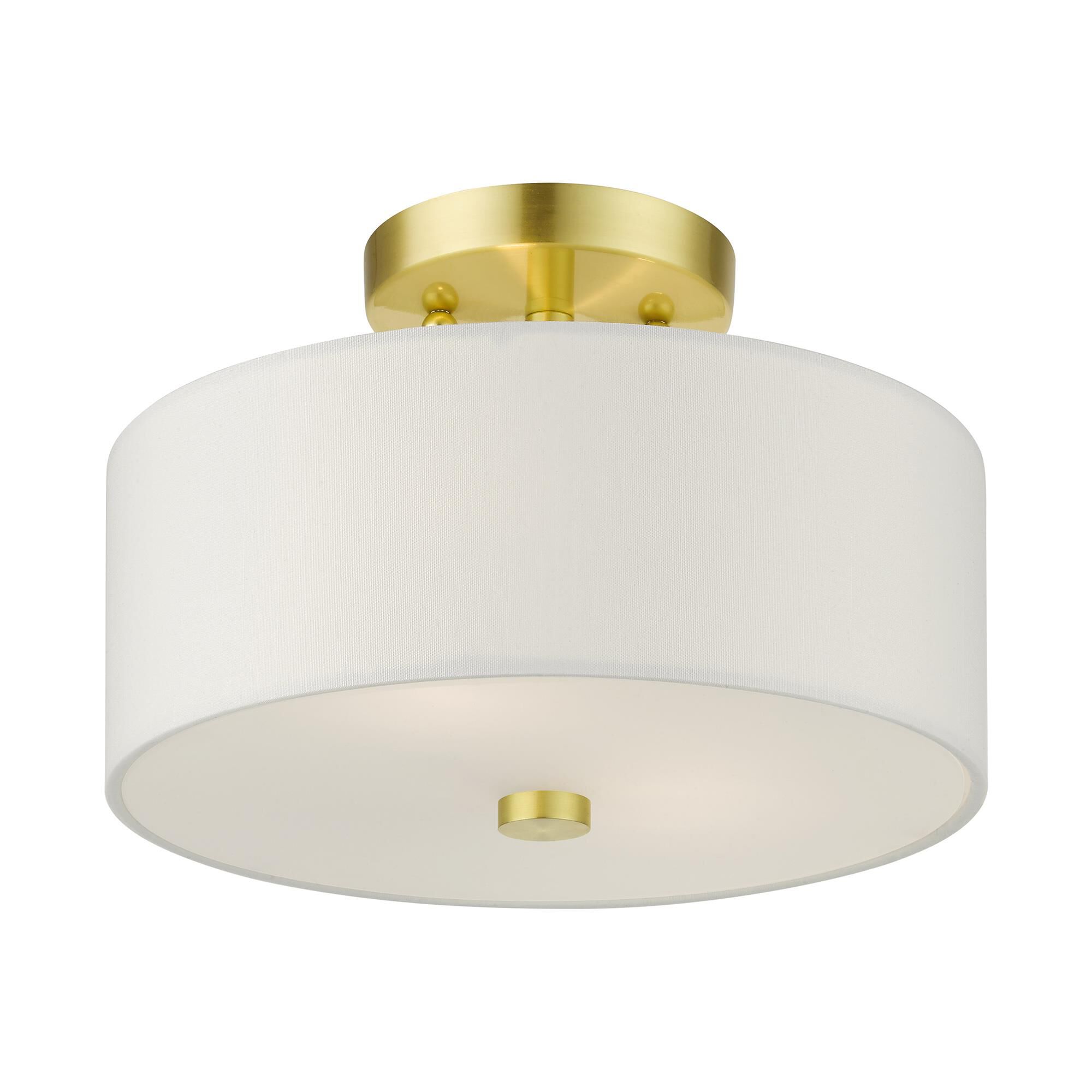 Shown in Satin Brass finish and Hand Crafted Hardback  Completely Finished With Off-White Color Fabric Outside and Inside shade