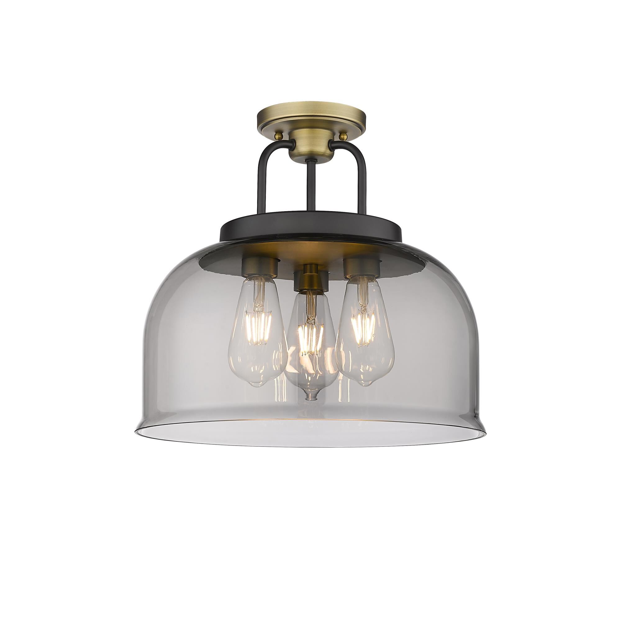 Shown in Black Brushed Brass finish and Plated Smoke glass