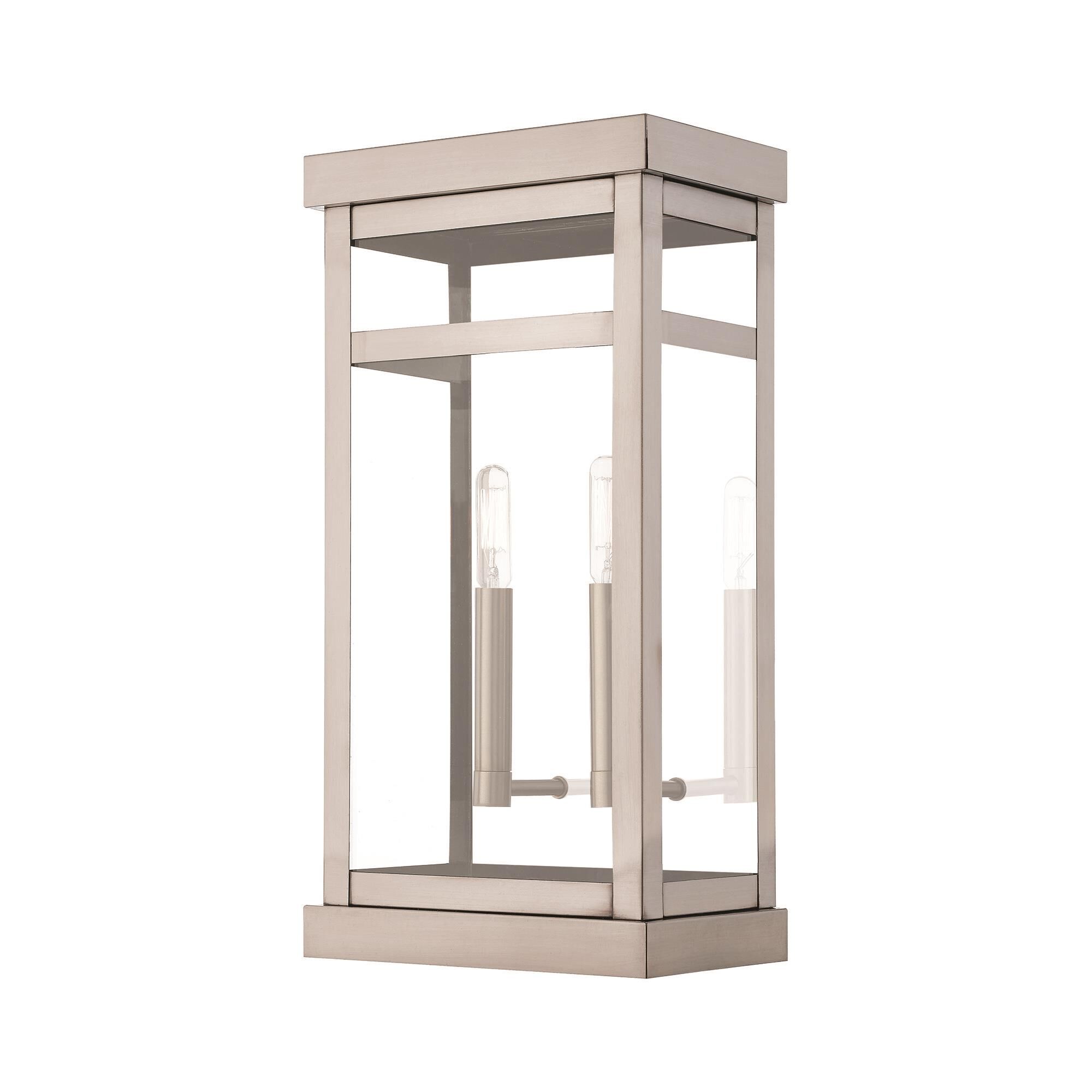 Shown in Brushed Nickel finish and Clear glass