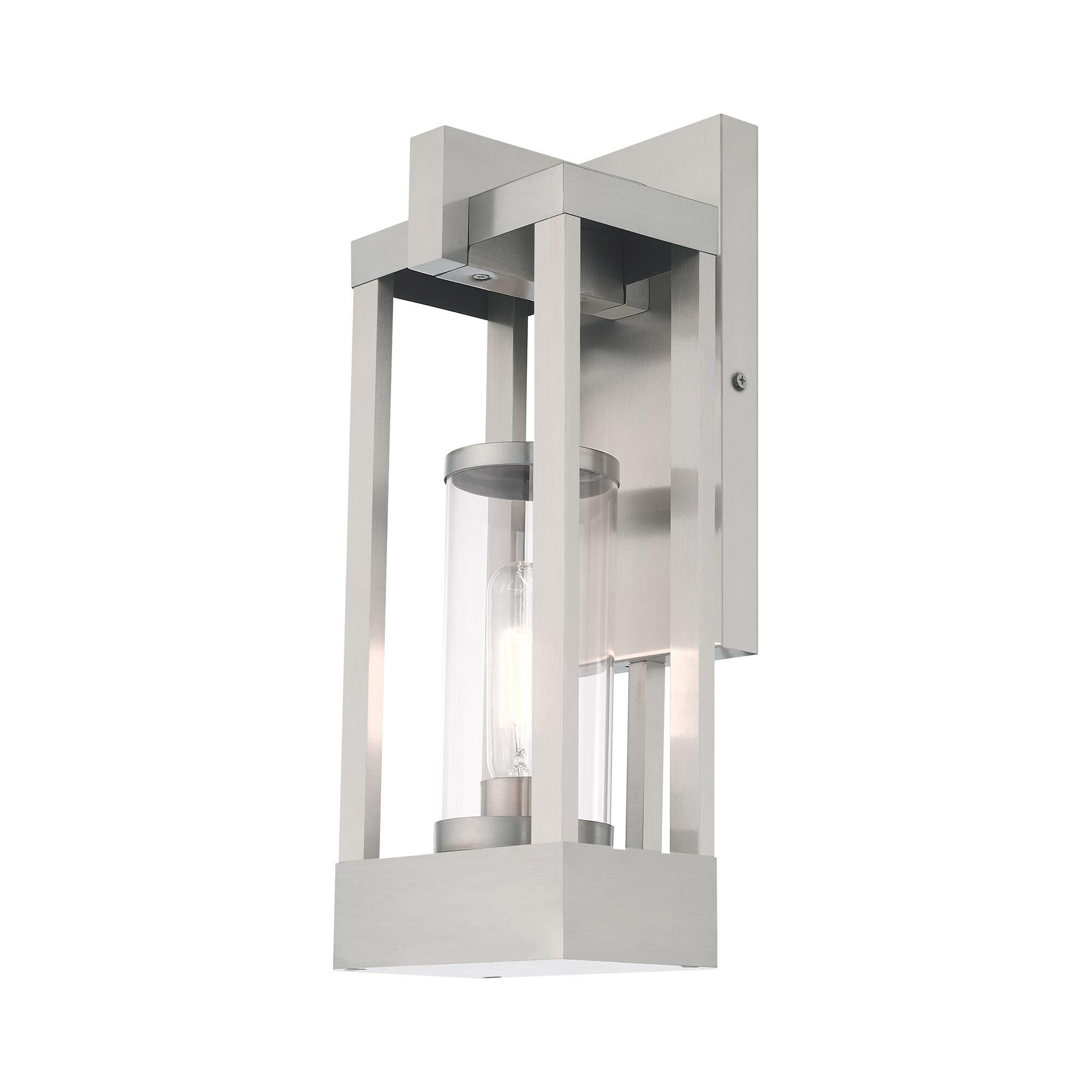 Shown in Brushed Nickel finish and Cylinder Clear glass