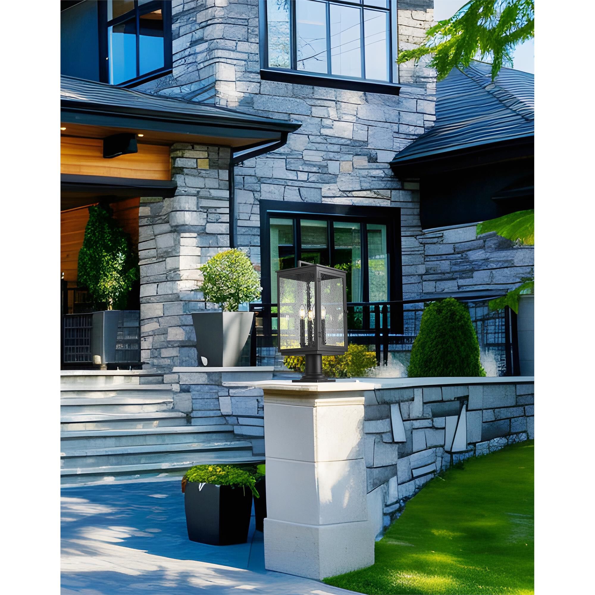 Shown in Sand Black finish and Clear Seedy glass and Clear Seedy shade