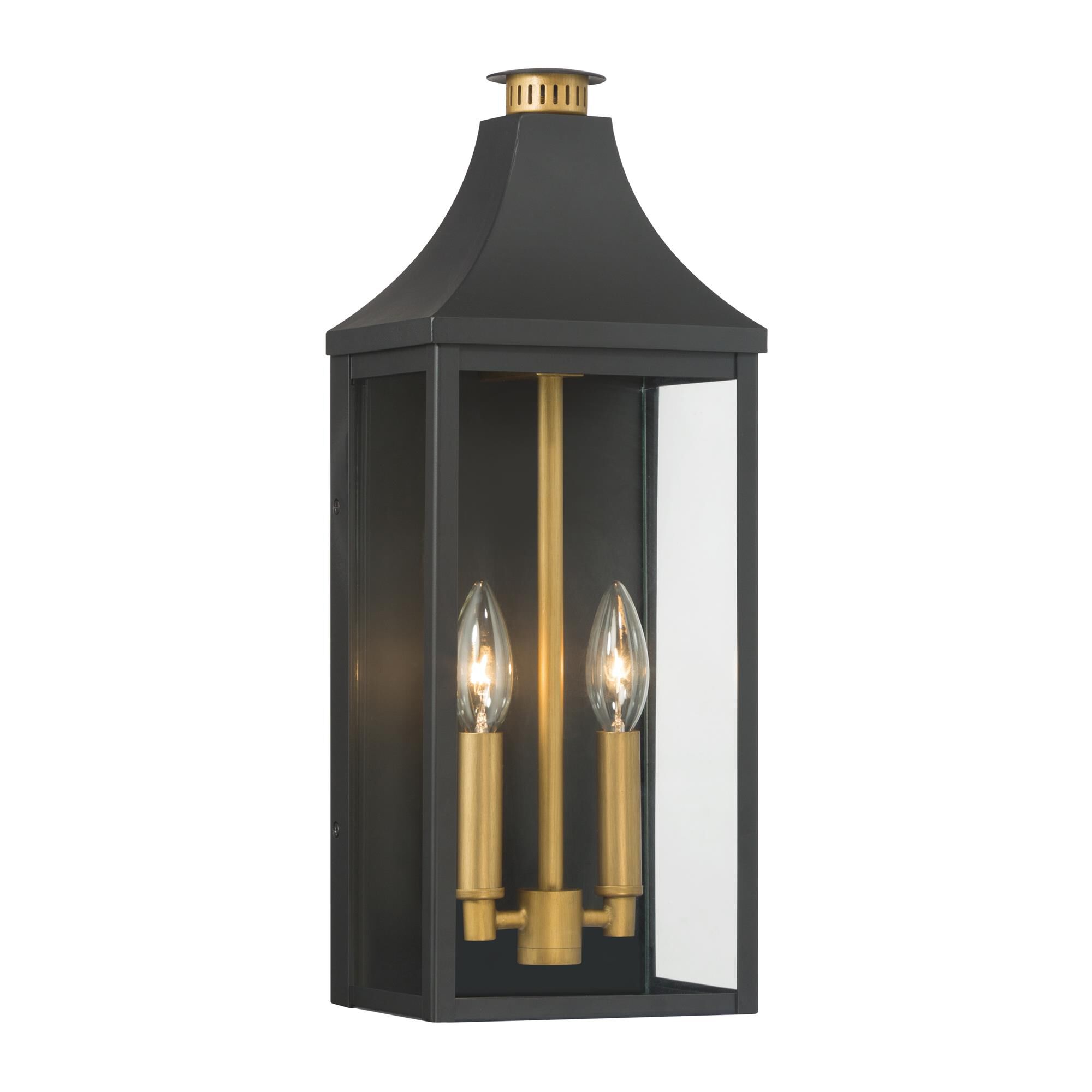 Shown in Dark Matte Black and Painted Legacy Brass finish and Clear glass