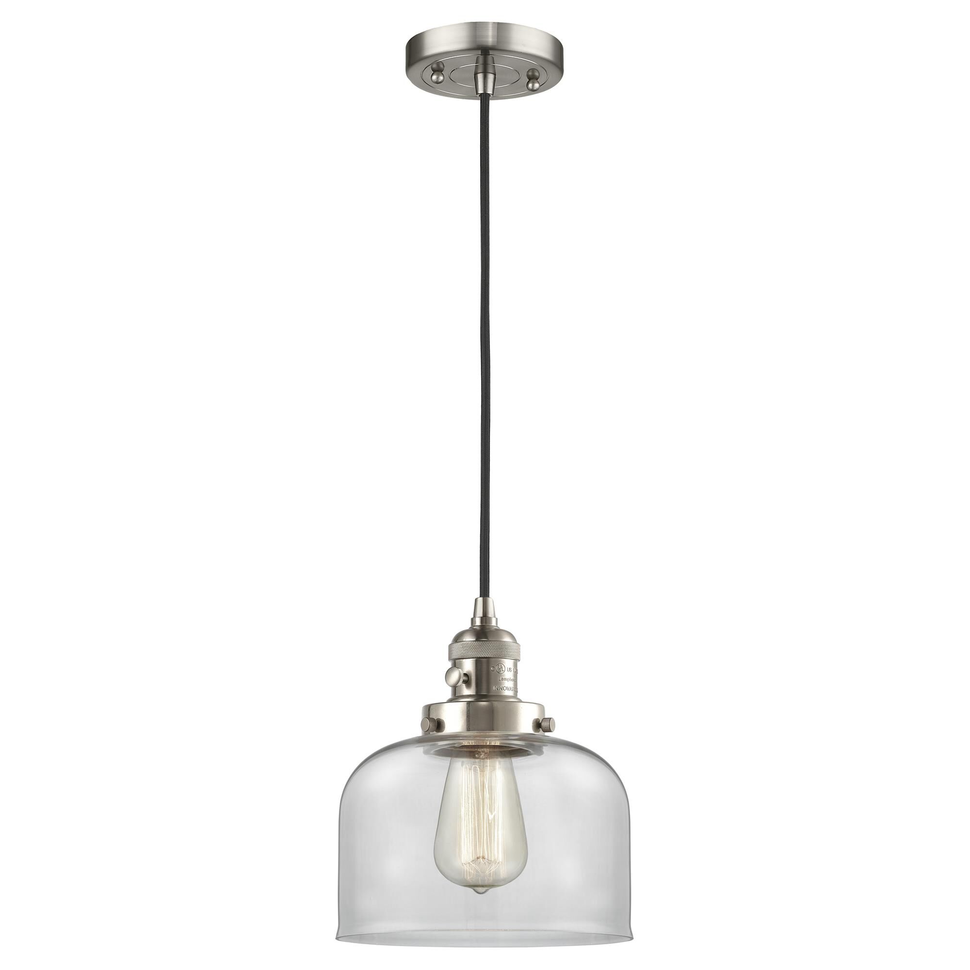 Shown in Brushed Satin Nickel finish and Clear glass