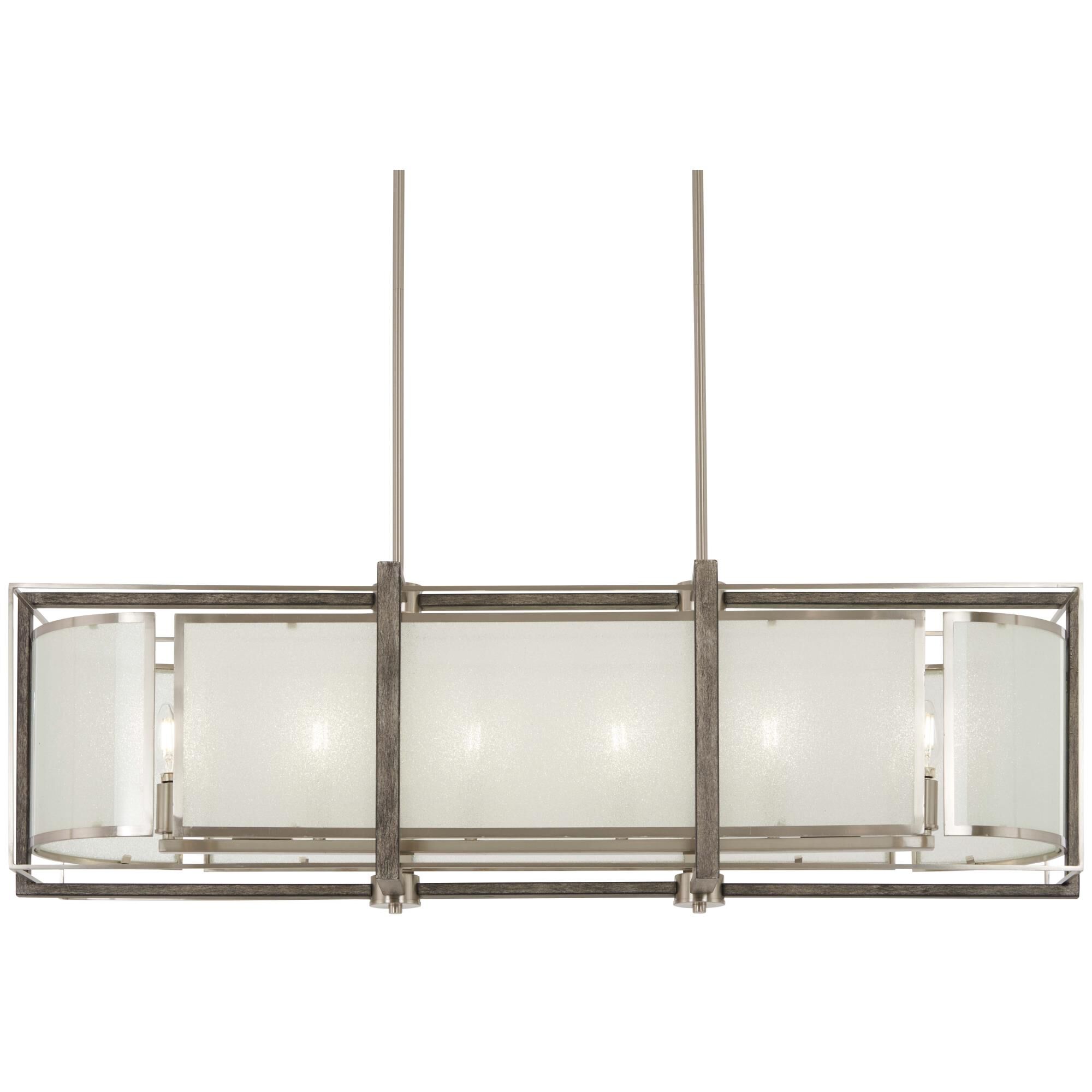 Shown in Brushed Nickel W/Shale Wood finish and White Iris glass