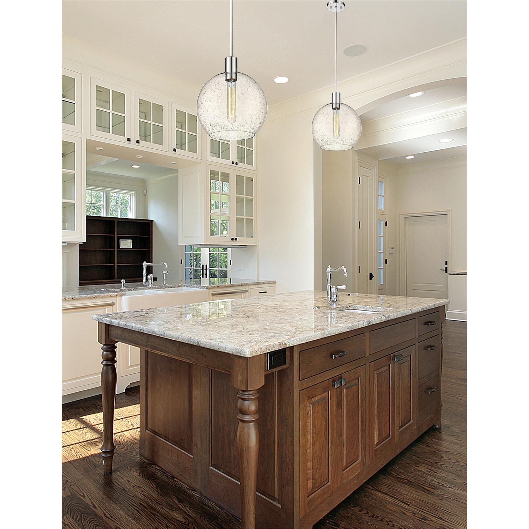Shown in Polished Nickel finish and Clear Seedy glass and Clear Seedy shade