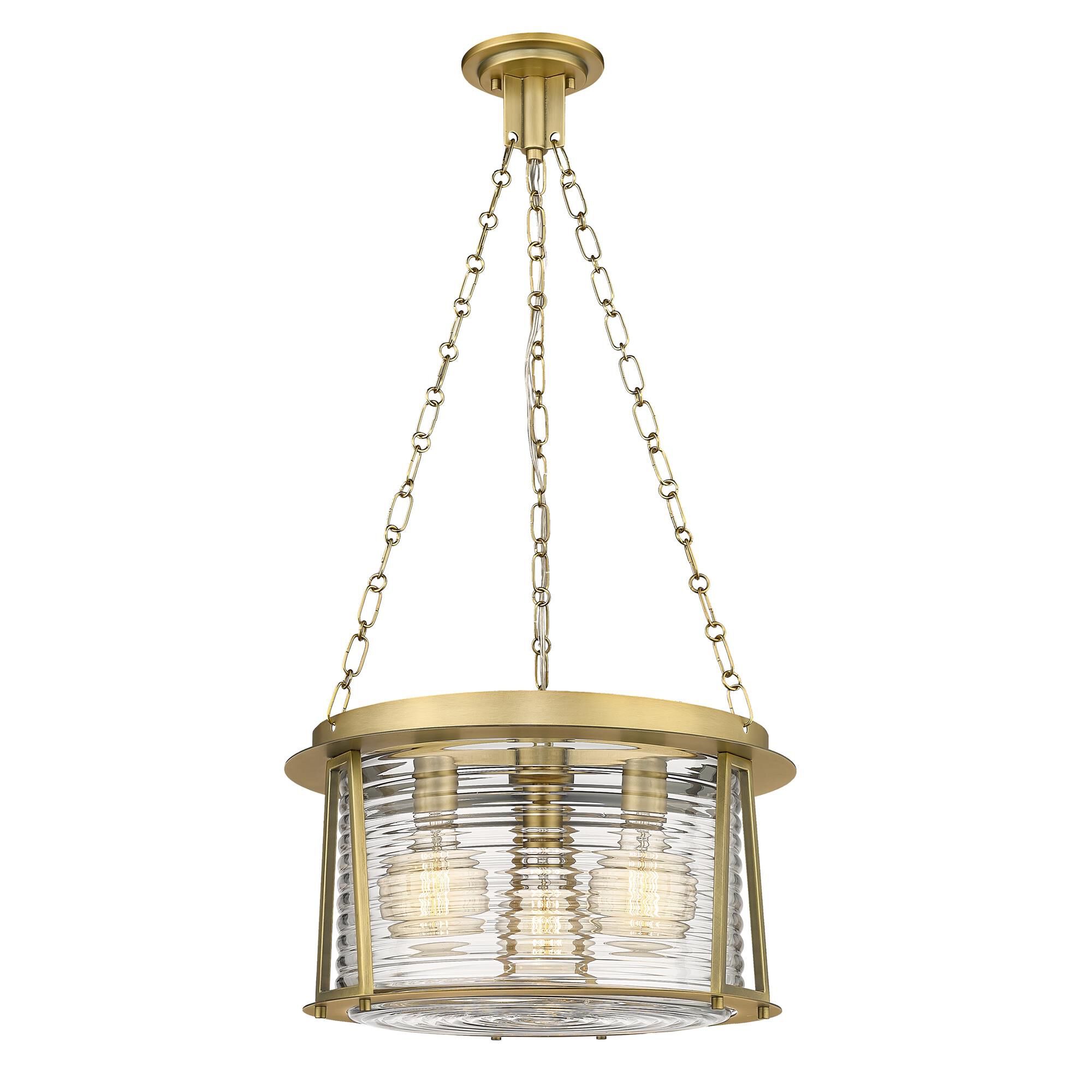 Shown in Rubbed Brass finish and Water Hammered glass