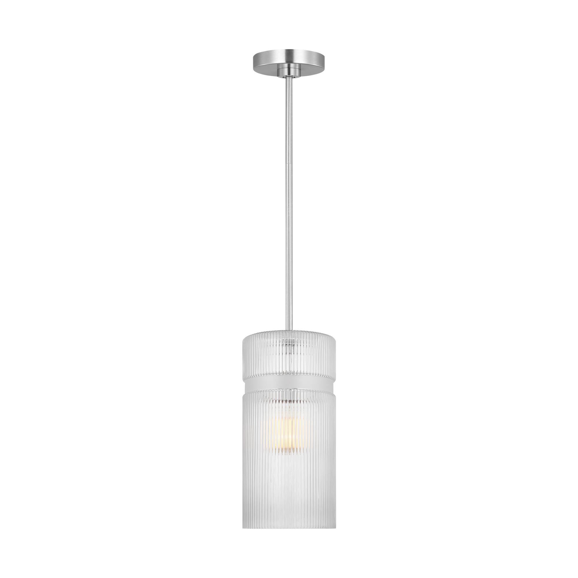 Shown in Brushed Nickel finish and Clear Ribbed glass