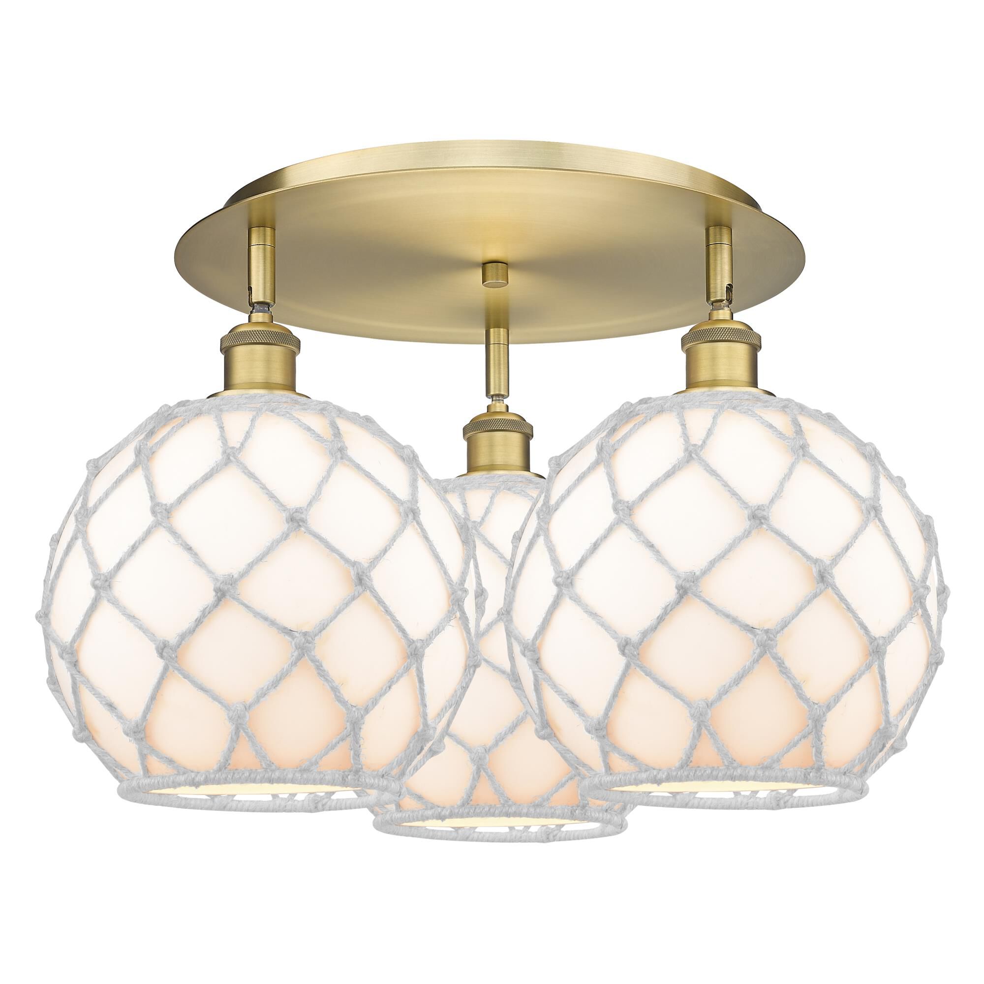 Shown in Brushed Brass finish and White with White Rope glass