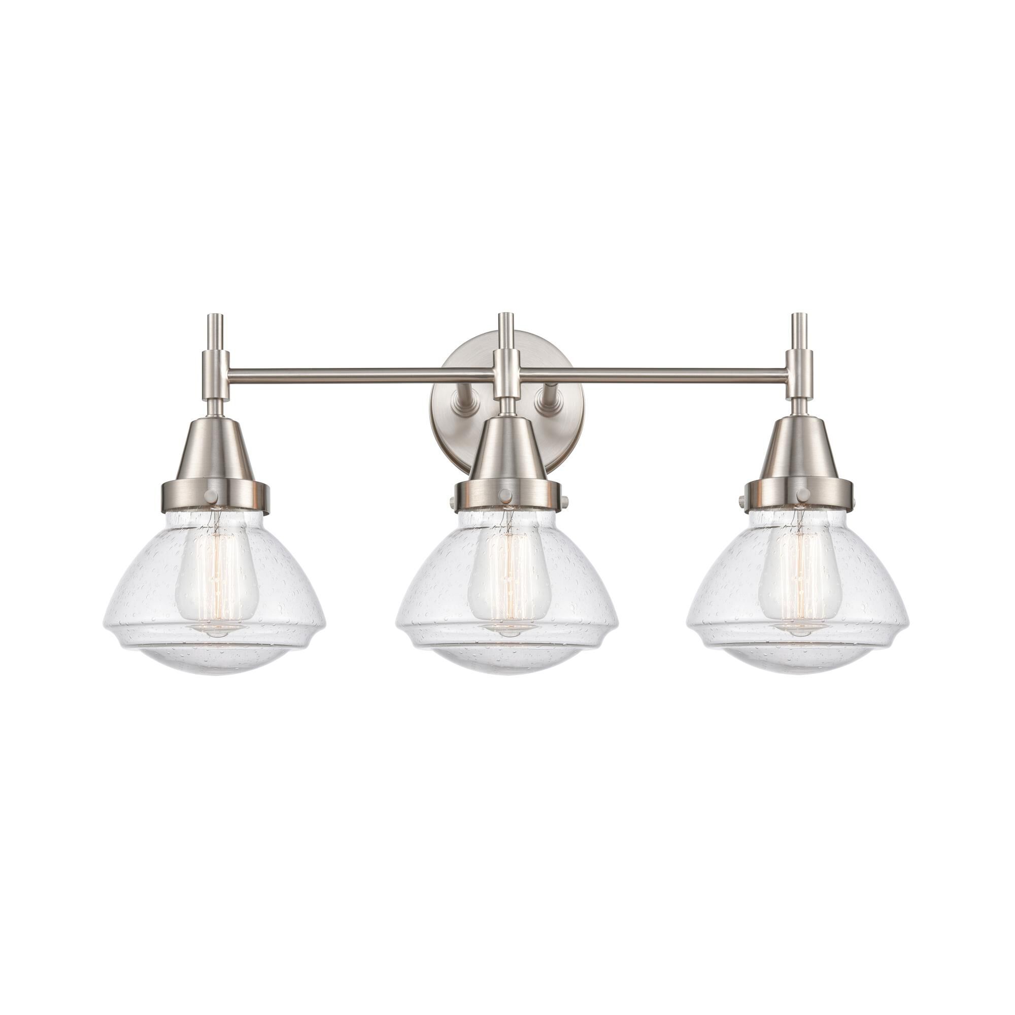 Shown in Satin Nickel finish and Seedy Large Cone glass