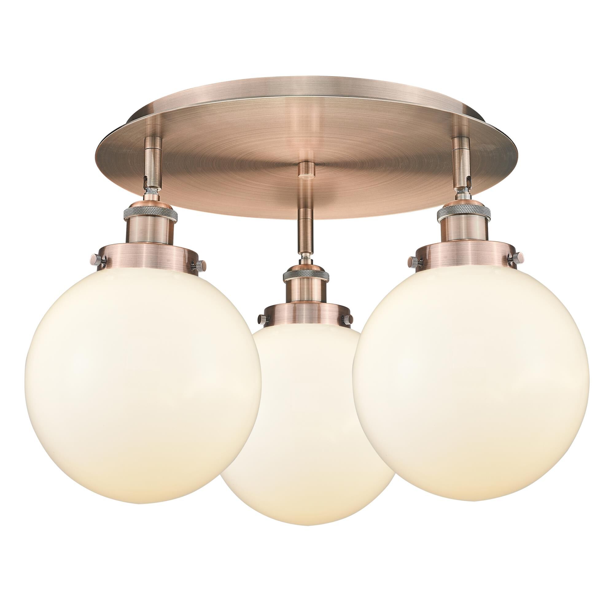 Shown in Antique Copper finish and Matte White glass