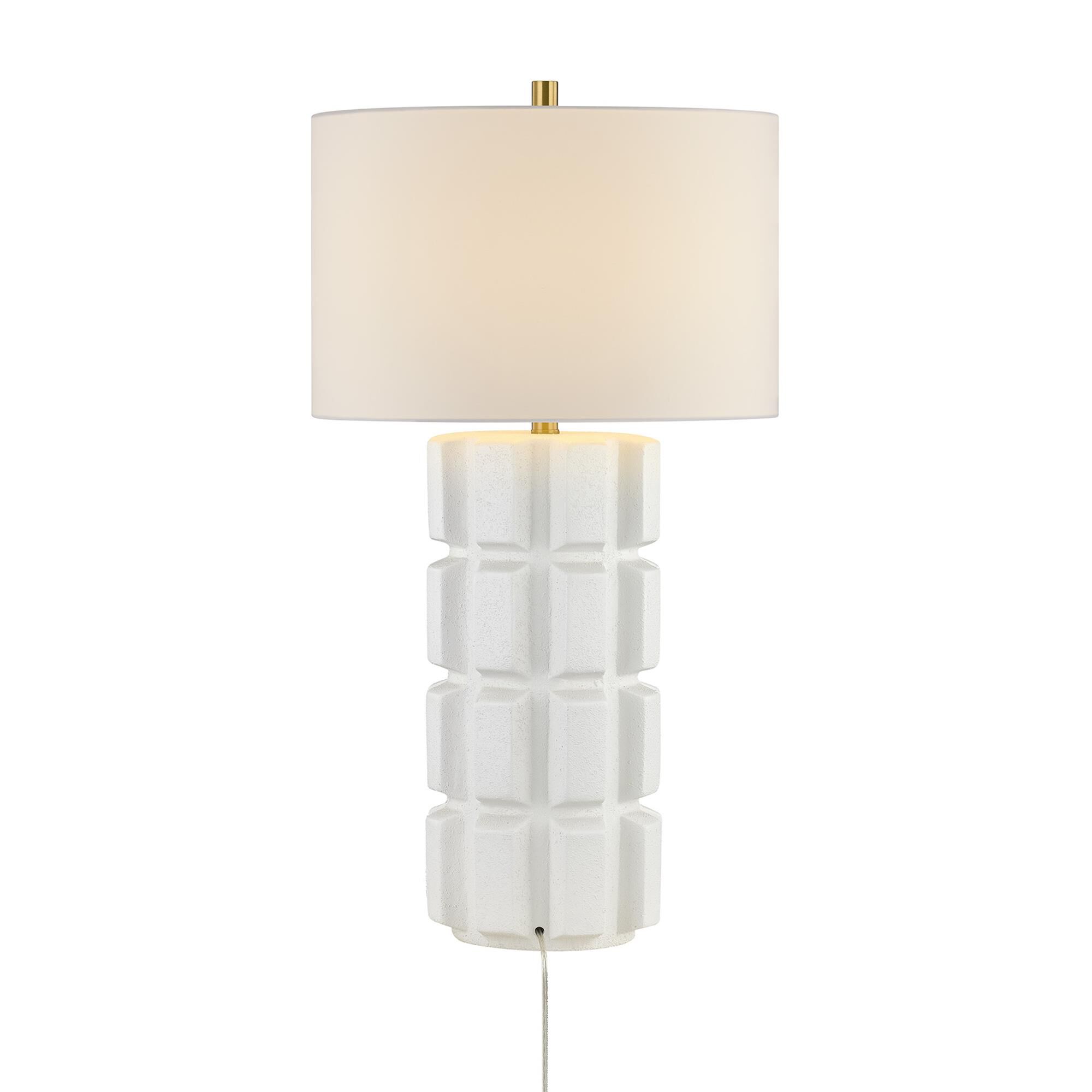 Shown in Warm Brass finish and White Fabric shade