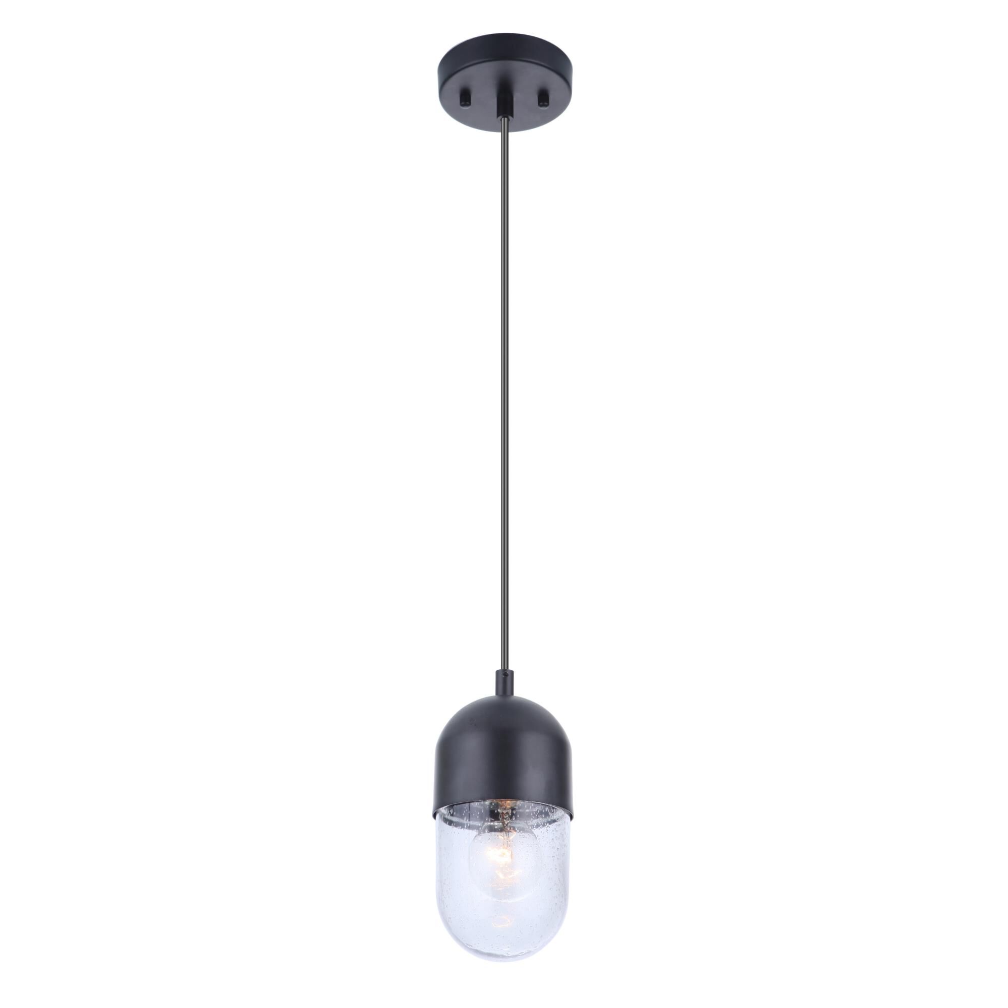 Shown in Flat Black finish and Clear Seeded glass and Glass shade